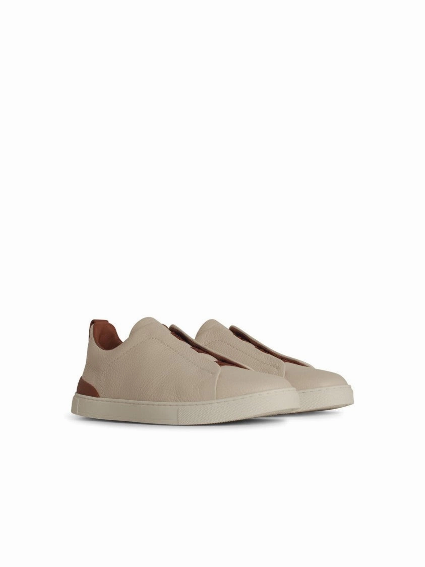 'Triple' Cream Leather Sneakers