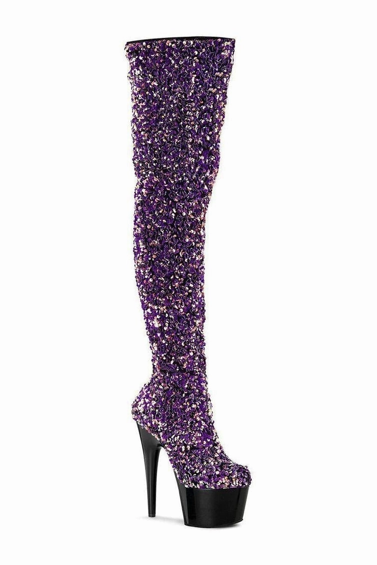 ADORE-3020 Thigh Boot | Purple  Sequins