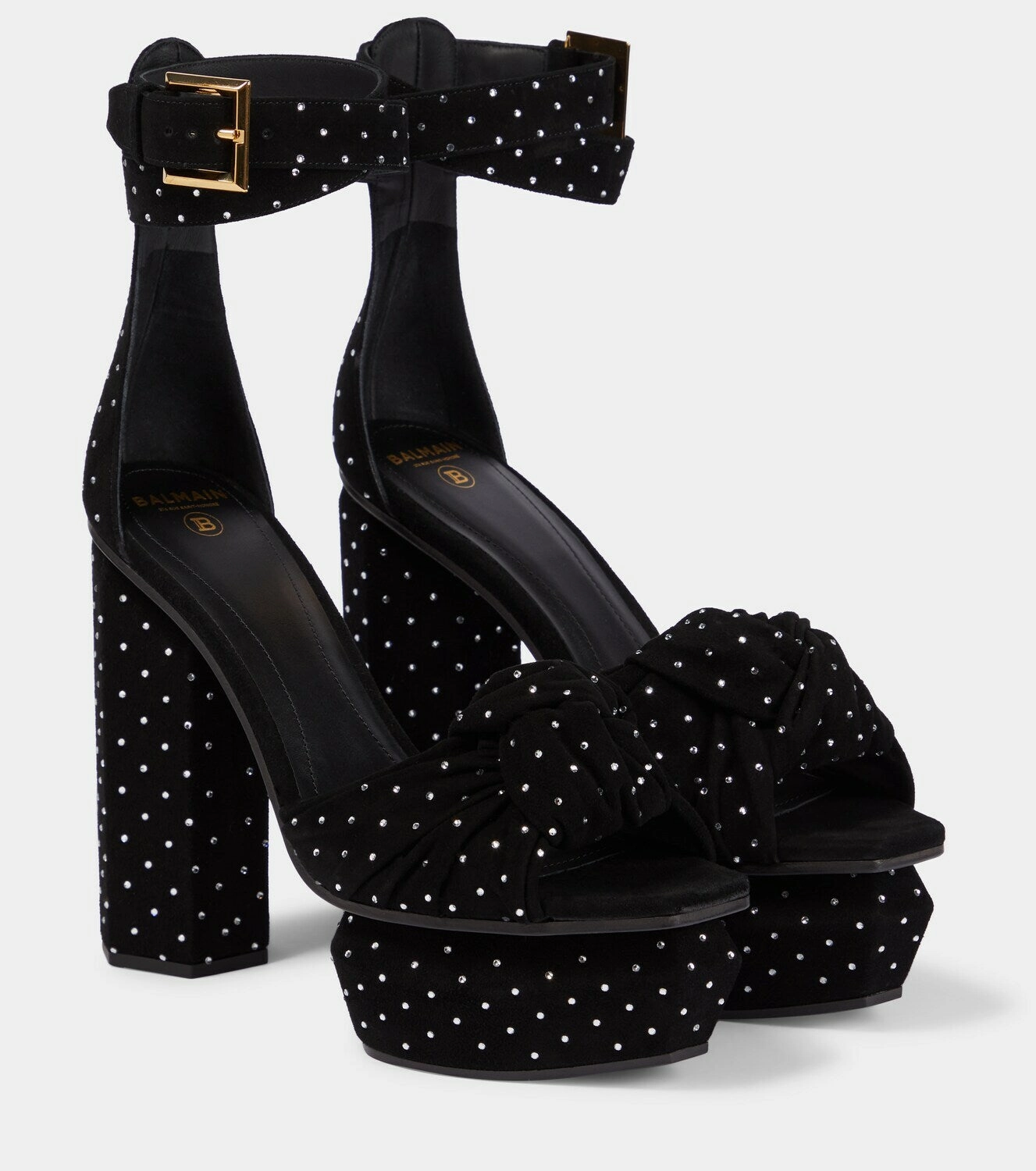 Balmain Women Ava Suede And Crystal Platform Sandals Black