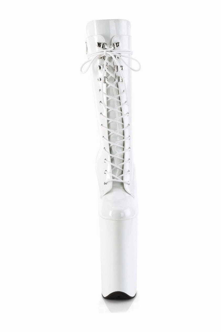 BEYOND-1050 White Patent Knee Boot