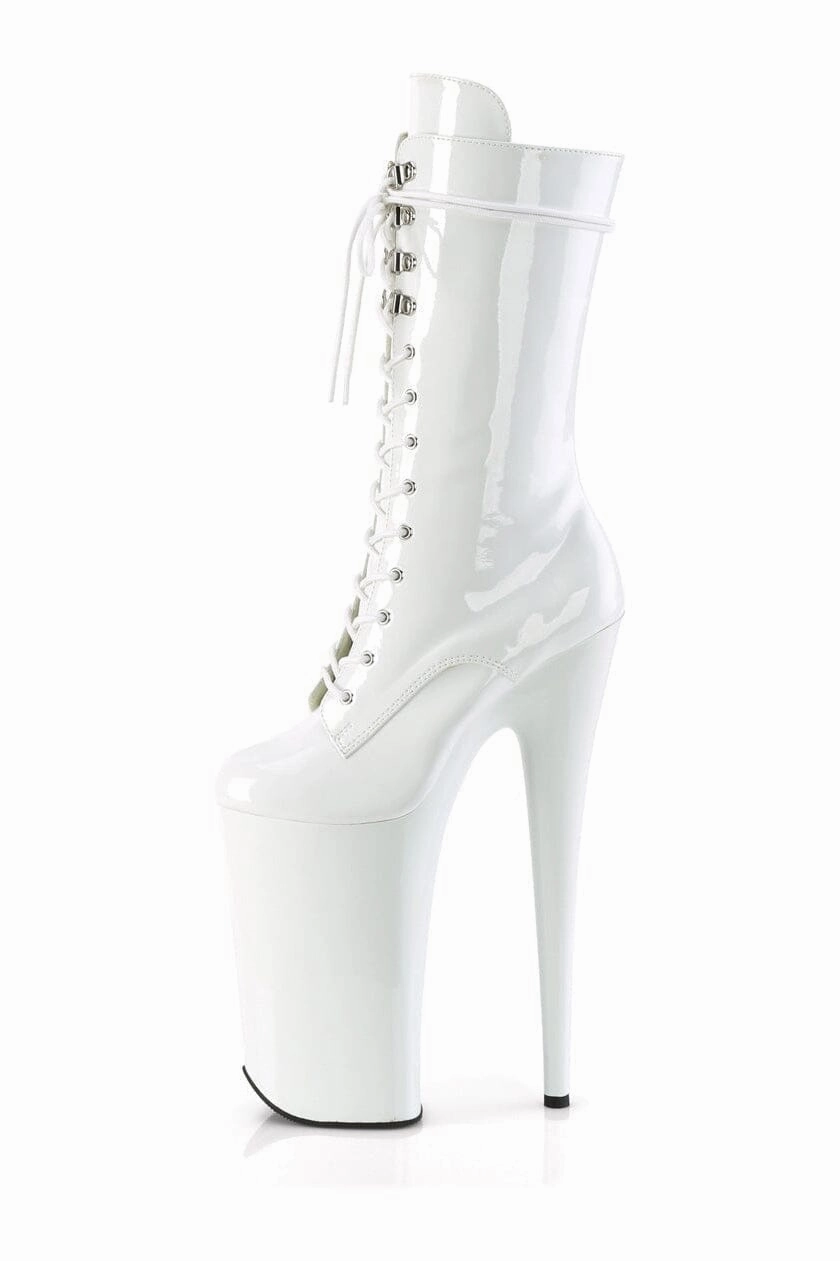 BEYOND-1050 White Patent Knee Boot