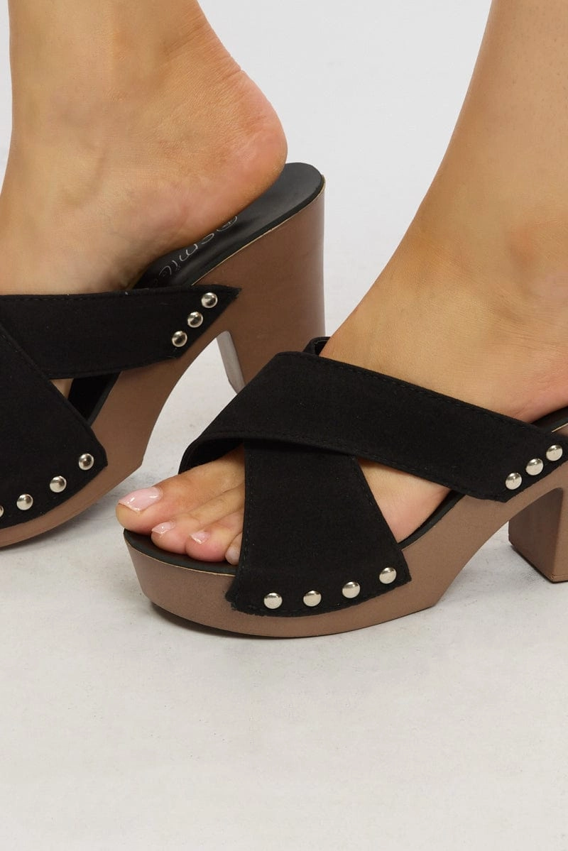 Black Cross Strap Platform Sandals