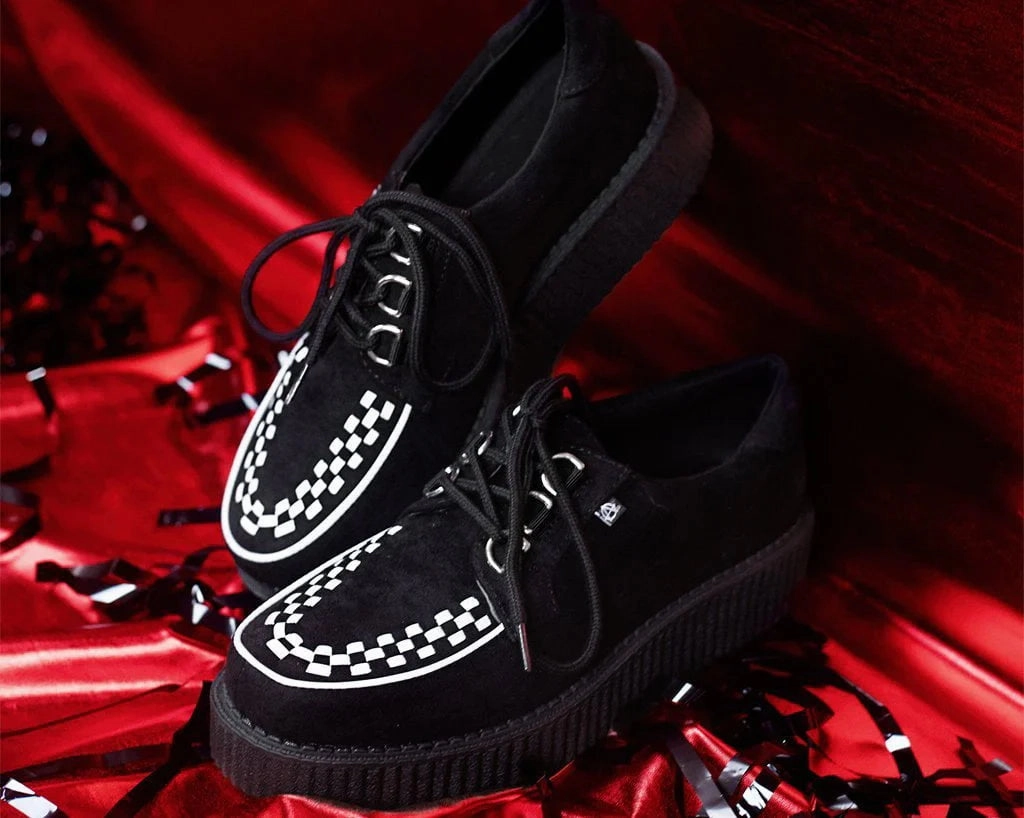 Black Faux Suede White Interlace Anarchic Creeper