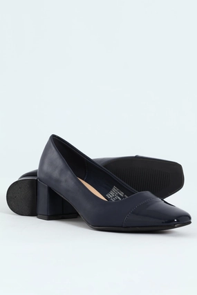 Block Court Heel - Navy