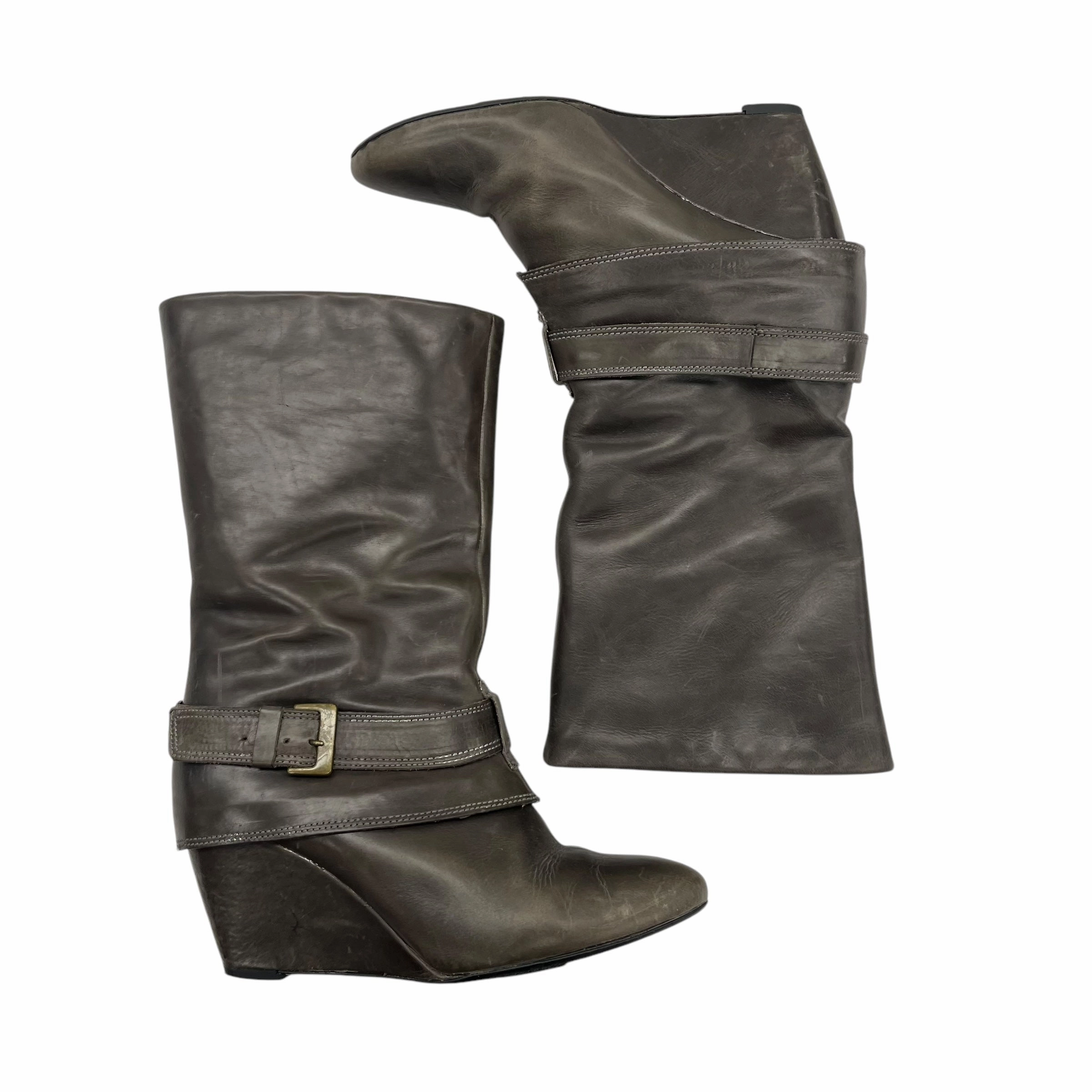 Boots Mid-Calf Heels By Garnet Hill In Grey, Size:8.5