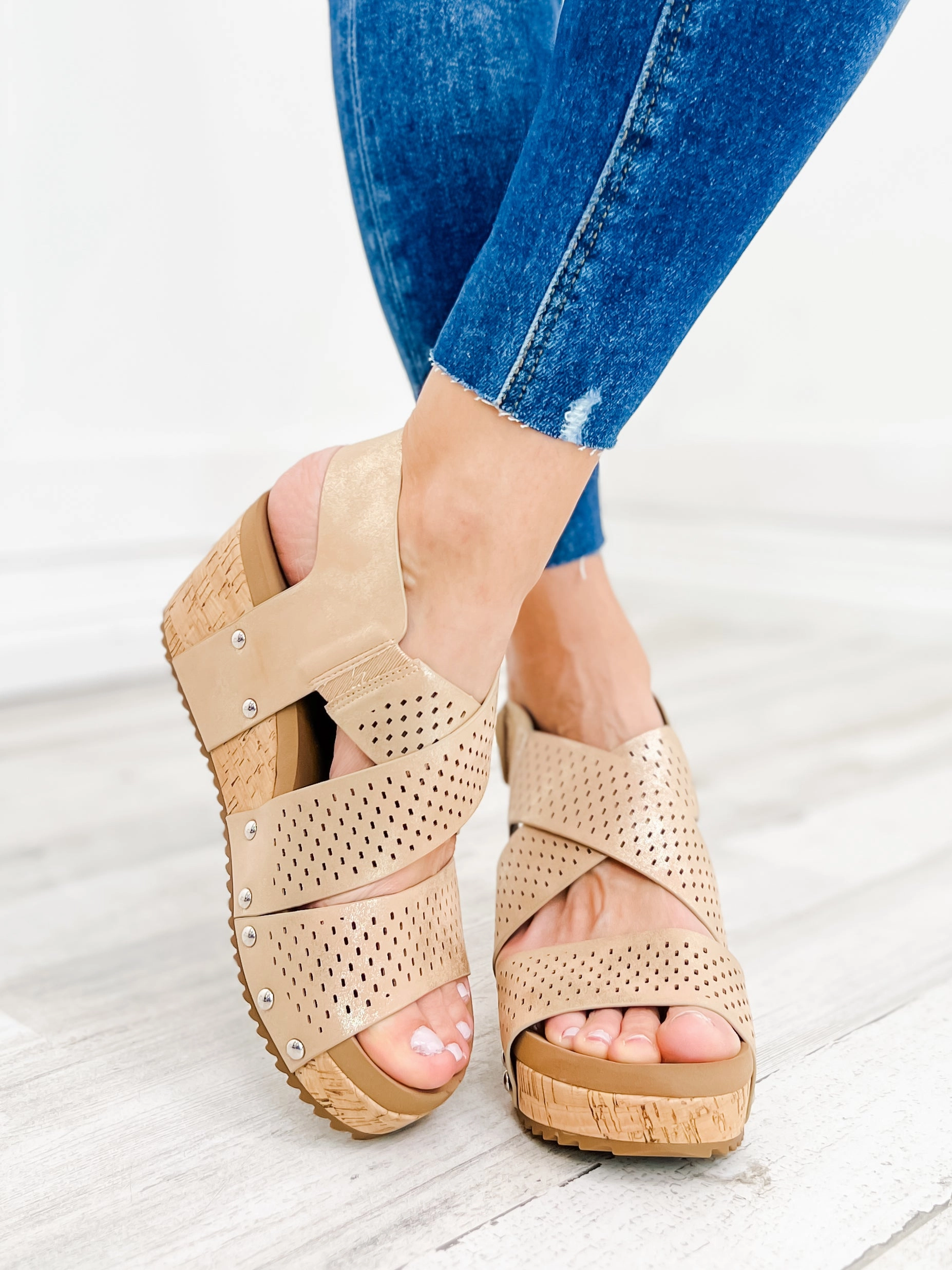 Corky's Guilty Wedge Sandal in Gold