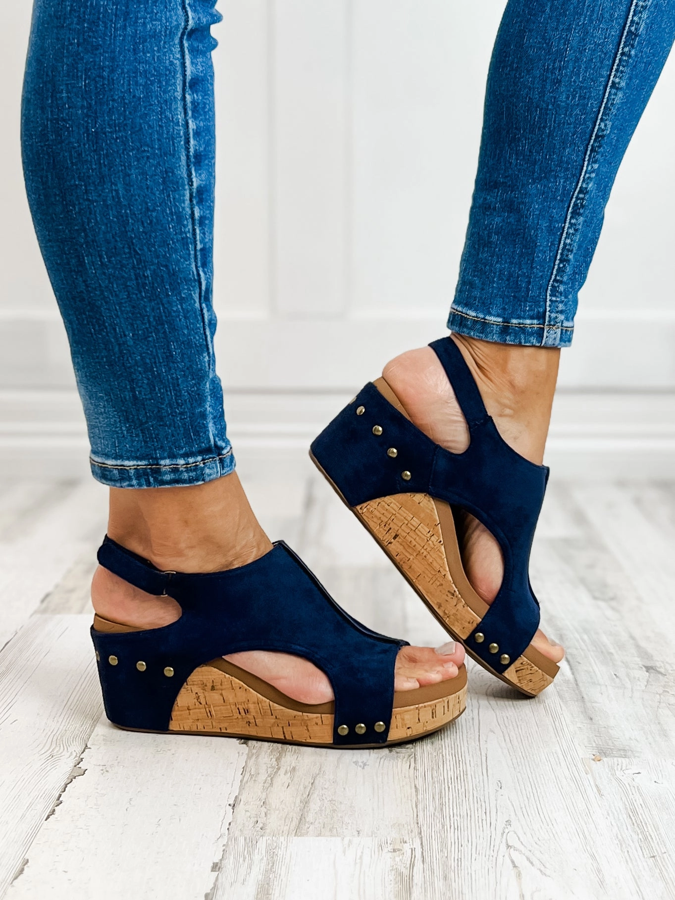 Corkys Carley NAVY FAUX SUEDE Wedge Sandal