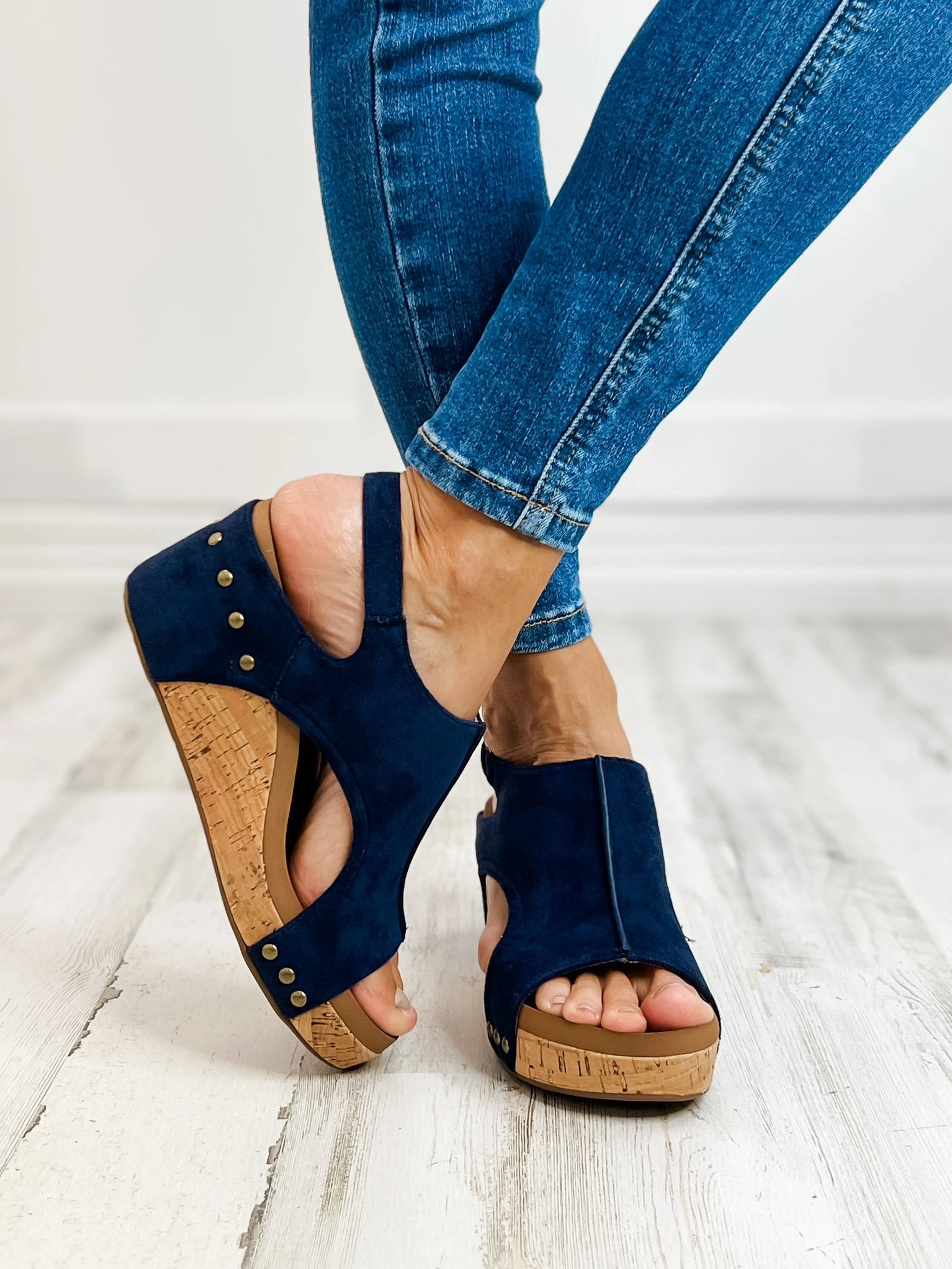 Corkys Carley NAVY FAUX SUEDE Wedge Sandal