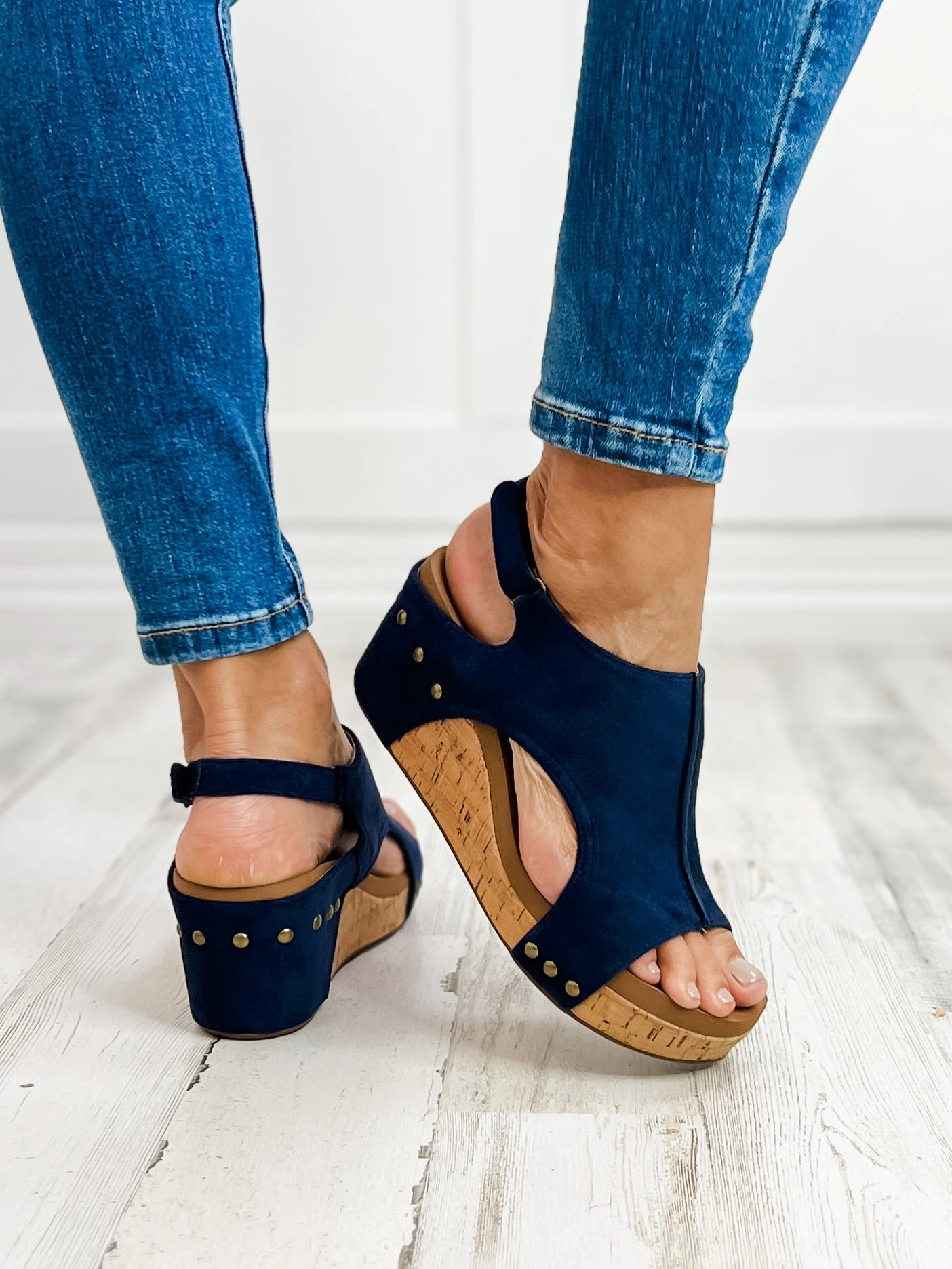 Corkys Carley NAVY FAUX SUEDE Wedge Sandal
