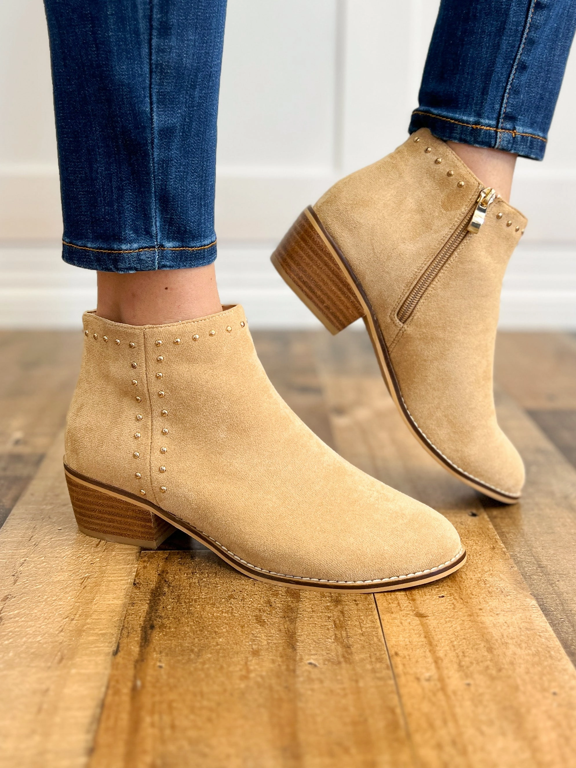 Corkys Casanova Booties in Camel Suede
