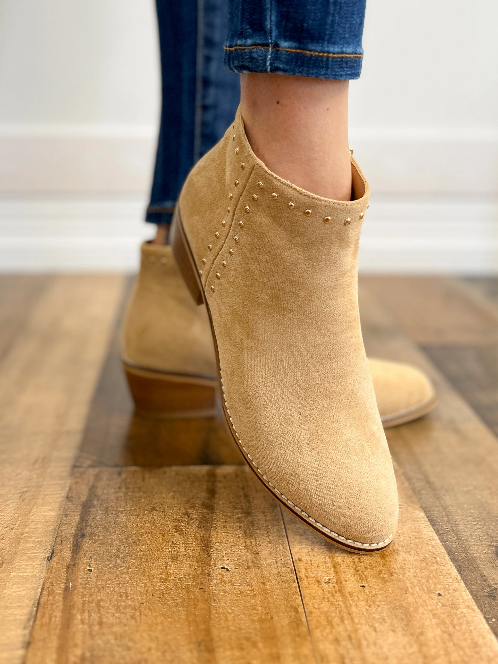 Corkys Casanova Booties in Camel Suede