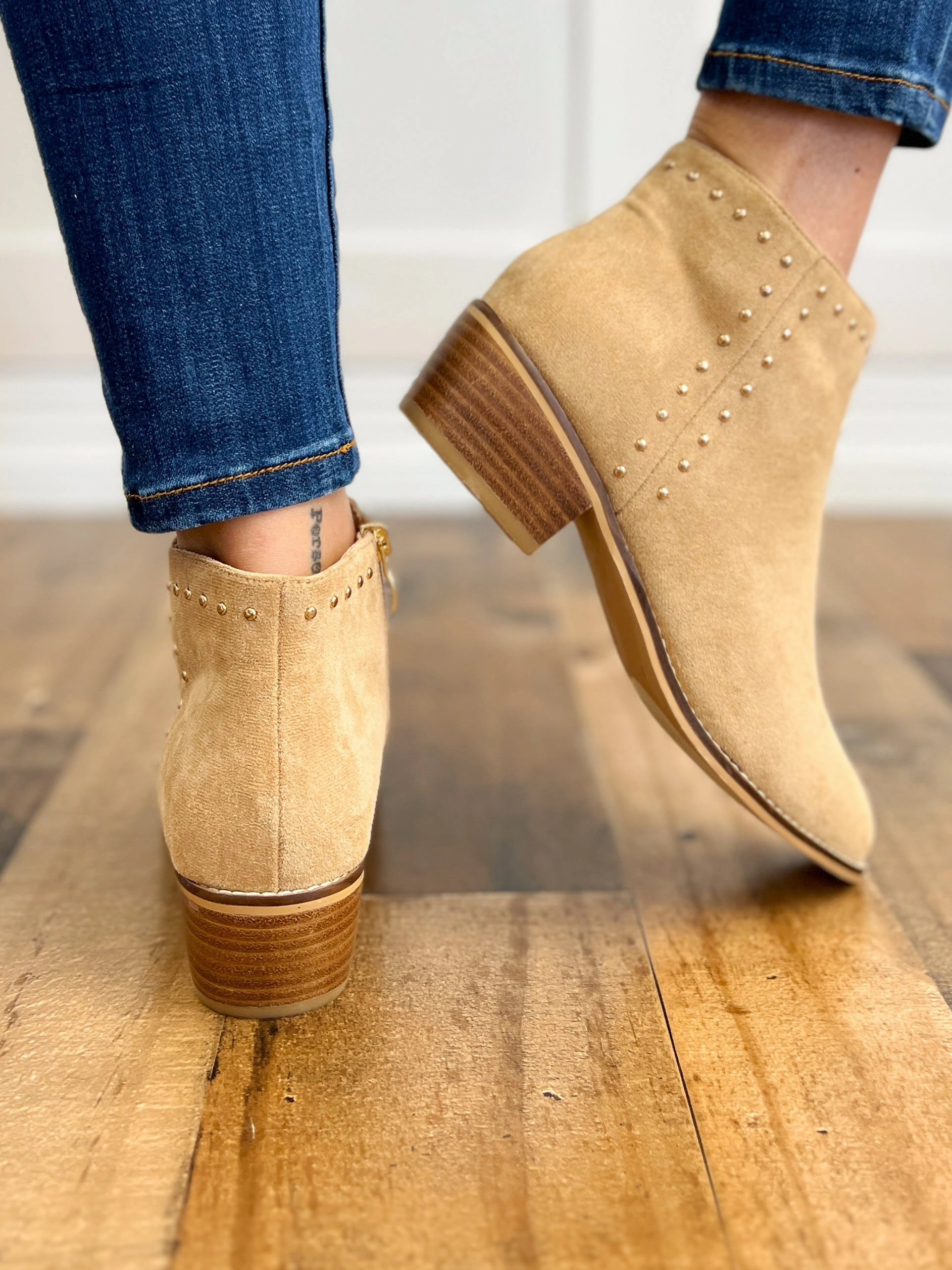 Corkys Casanova Booties in Camel Suede