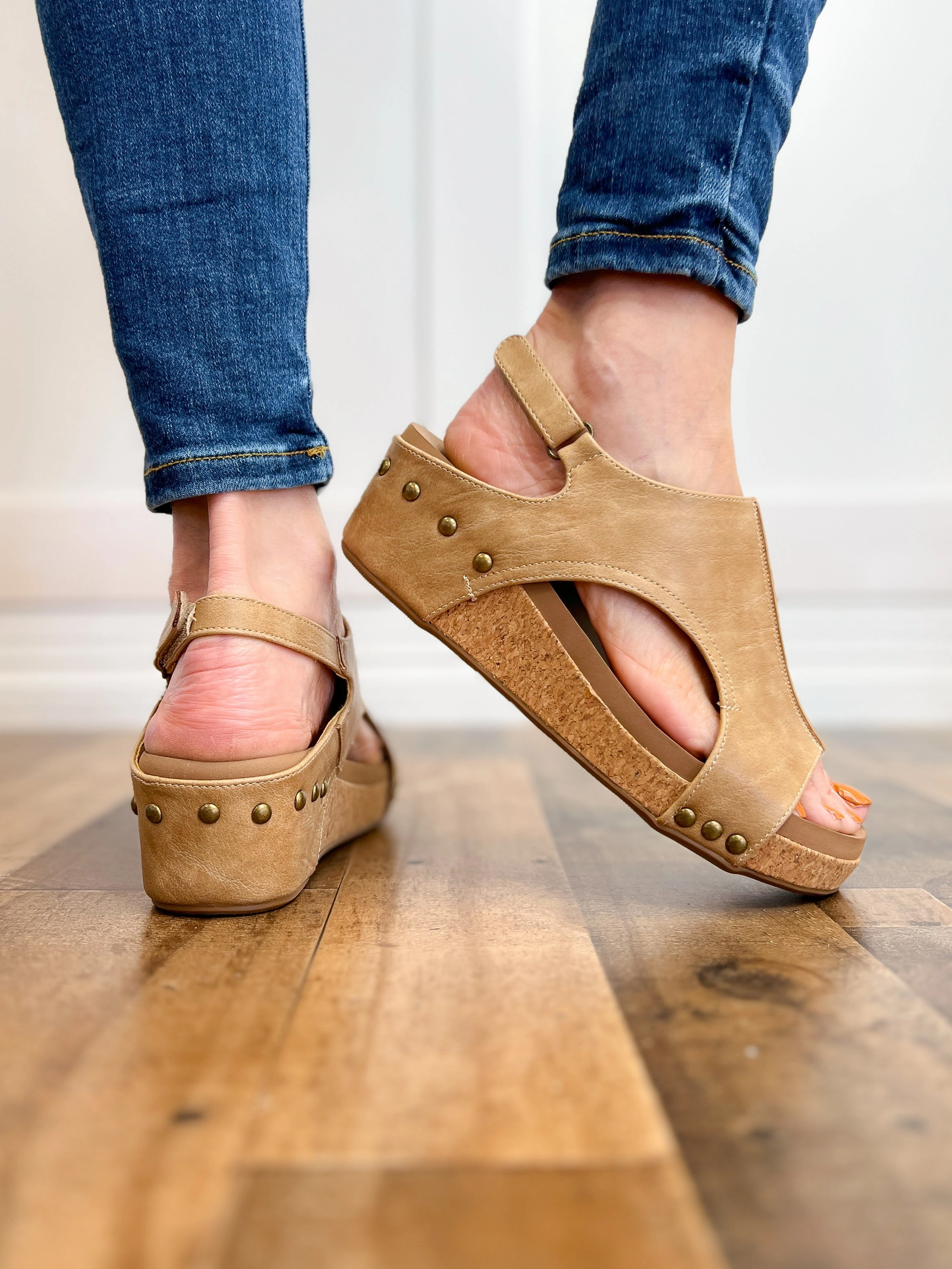 Corkys Volta II Wedge Sandals in Taupe Smooth