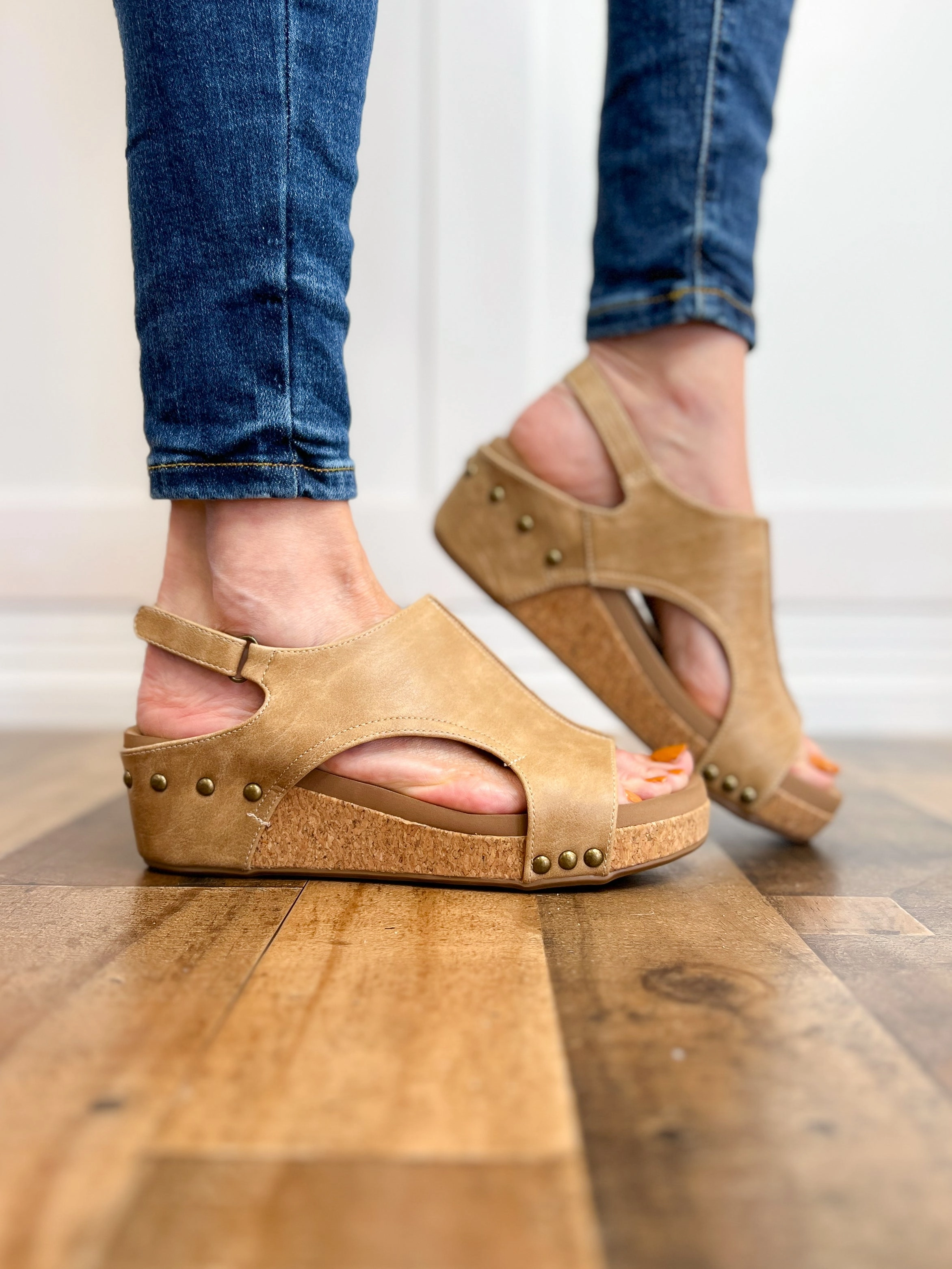 Corkys Volta II Wedge Sandals in Taupe Smooth