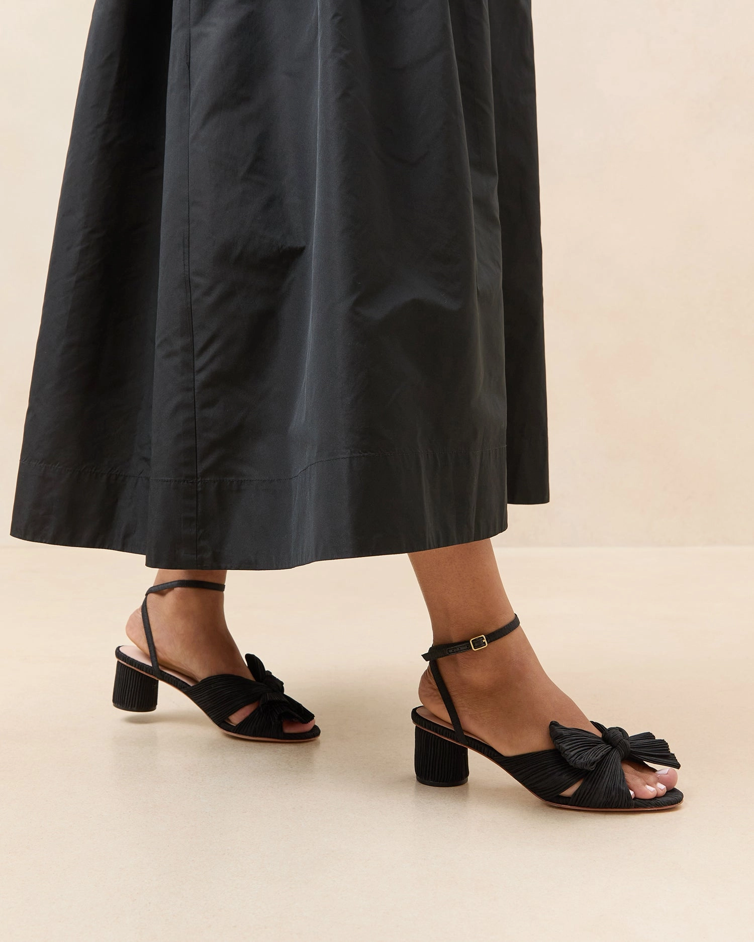 Dahlia Black Pleated Bow Heel