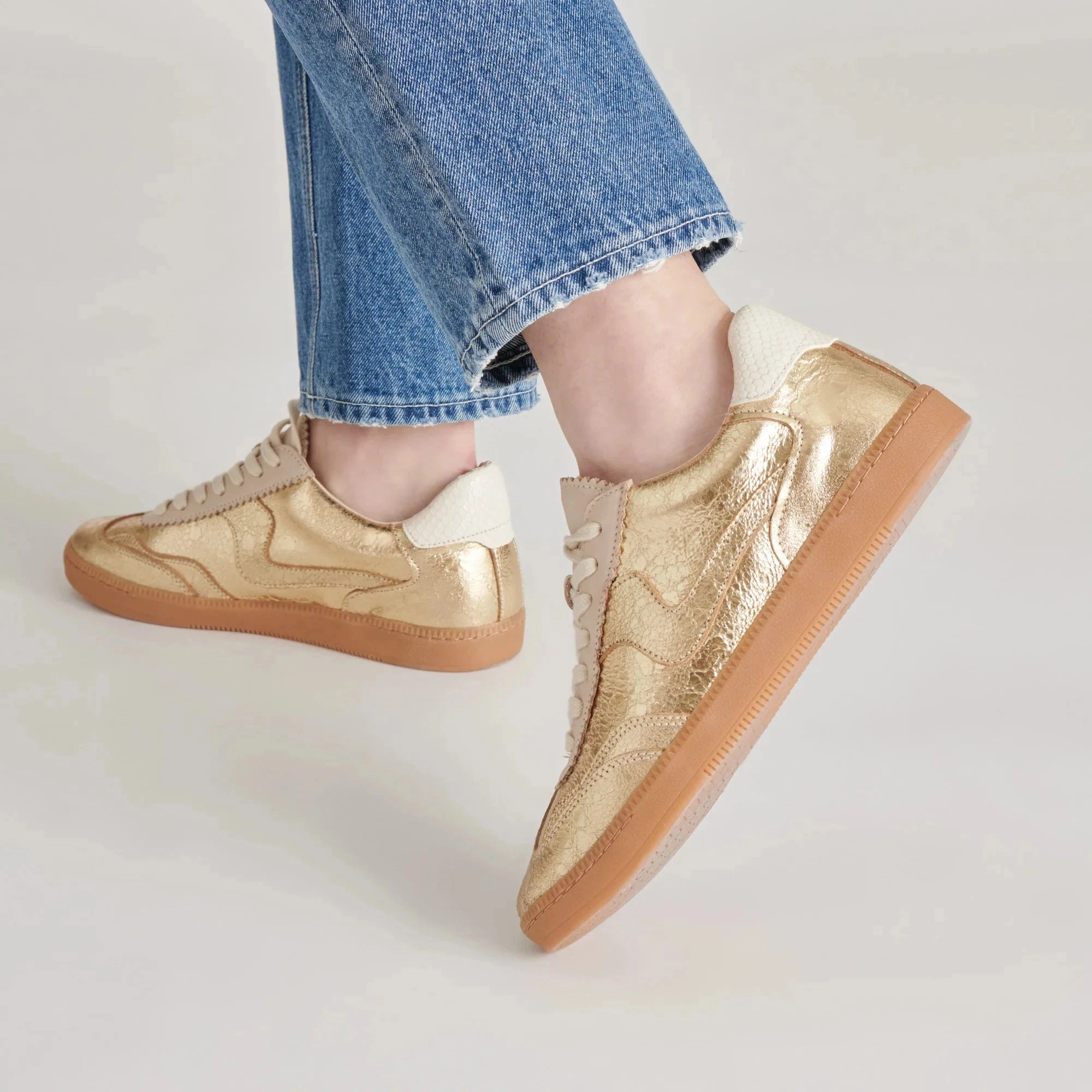 Dolce Vita Notice Sneakers Gold Distressed Leather