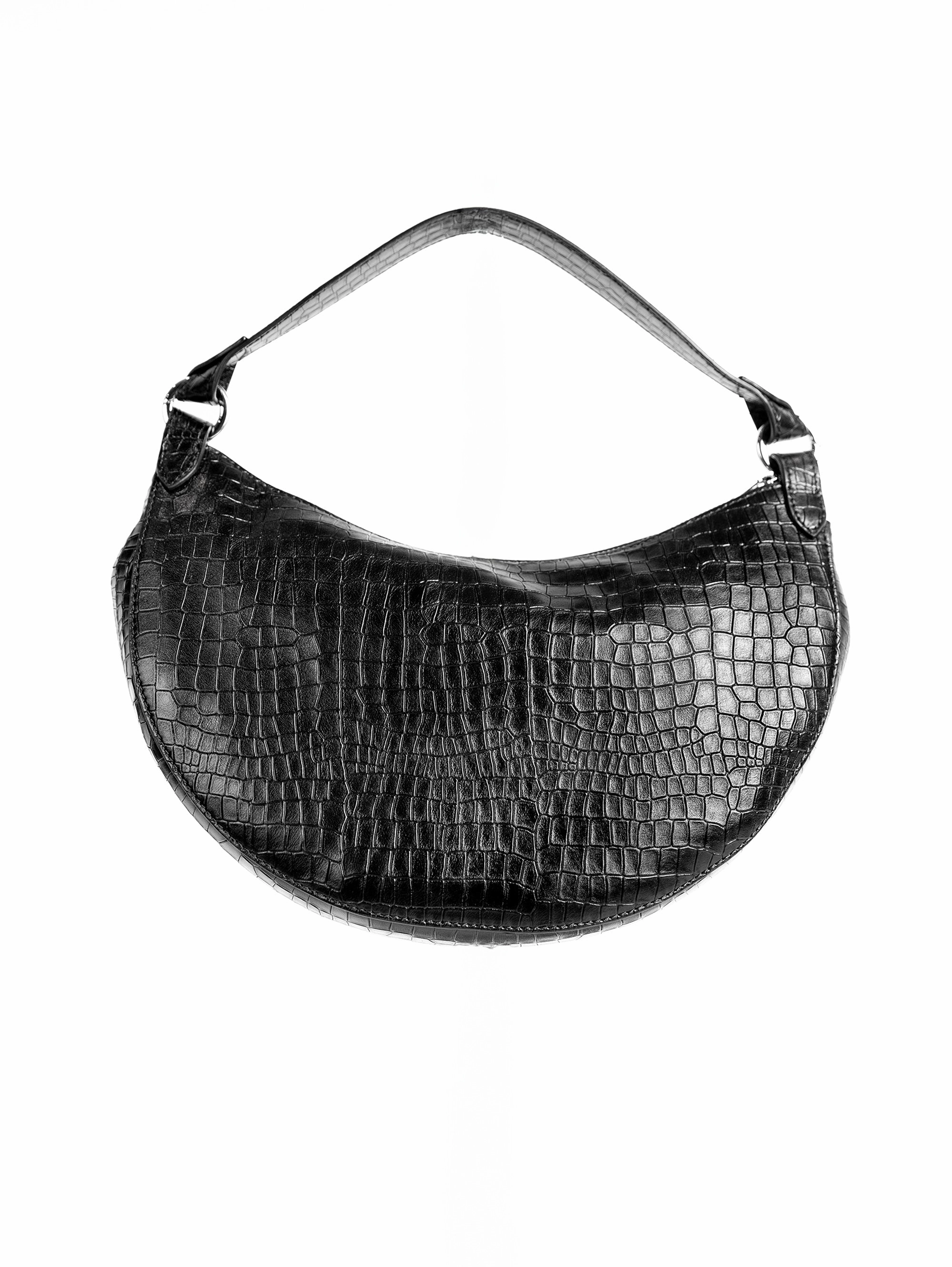 Dumpling Bag in Black Croco Print Leather