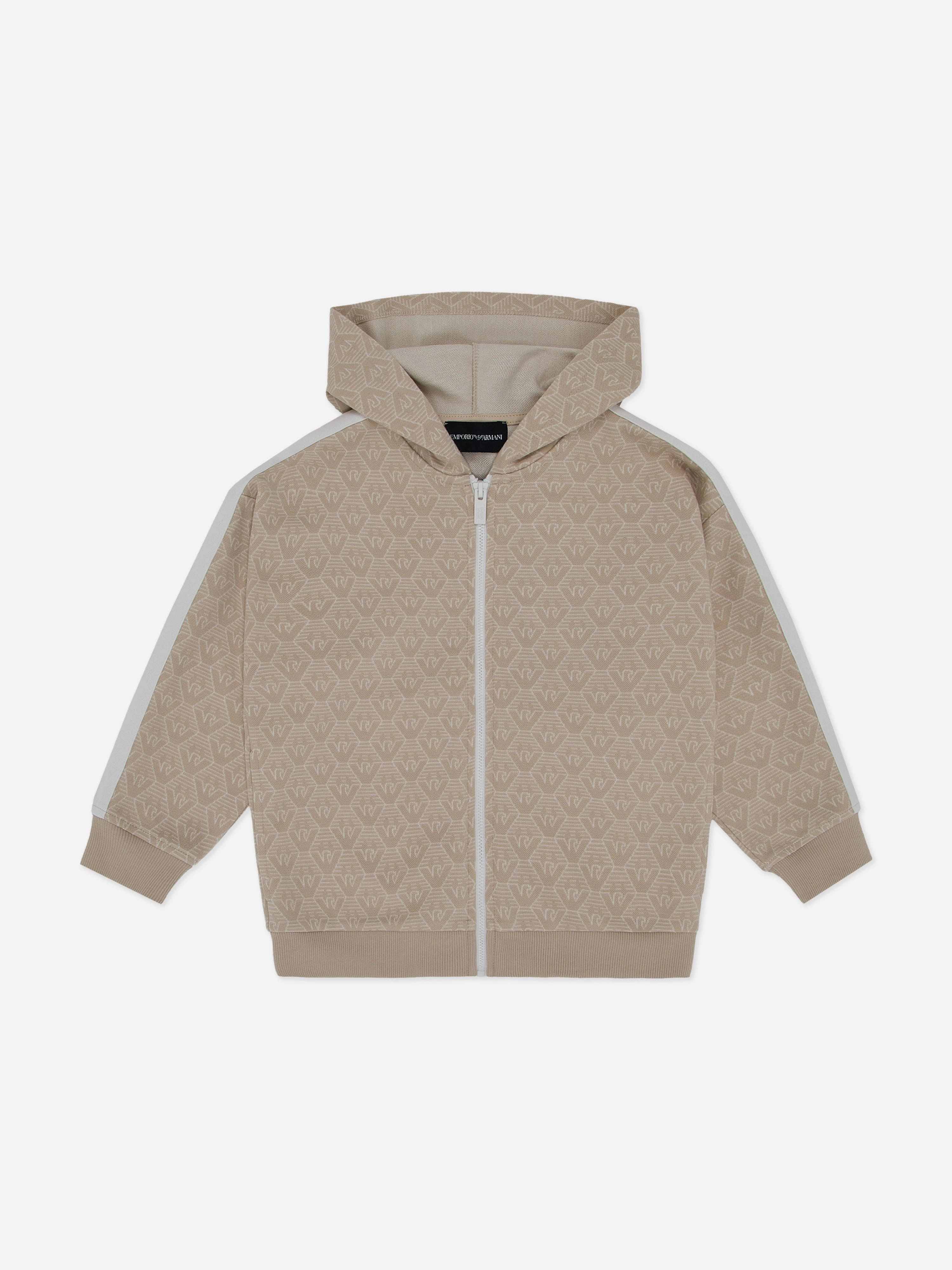 Emporio Armani Boys Logo Zip Up Top in Beige