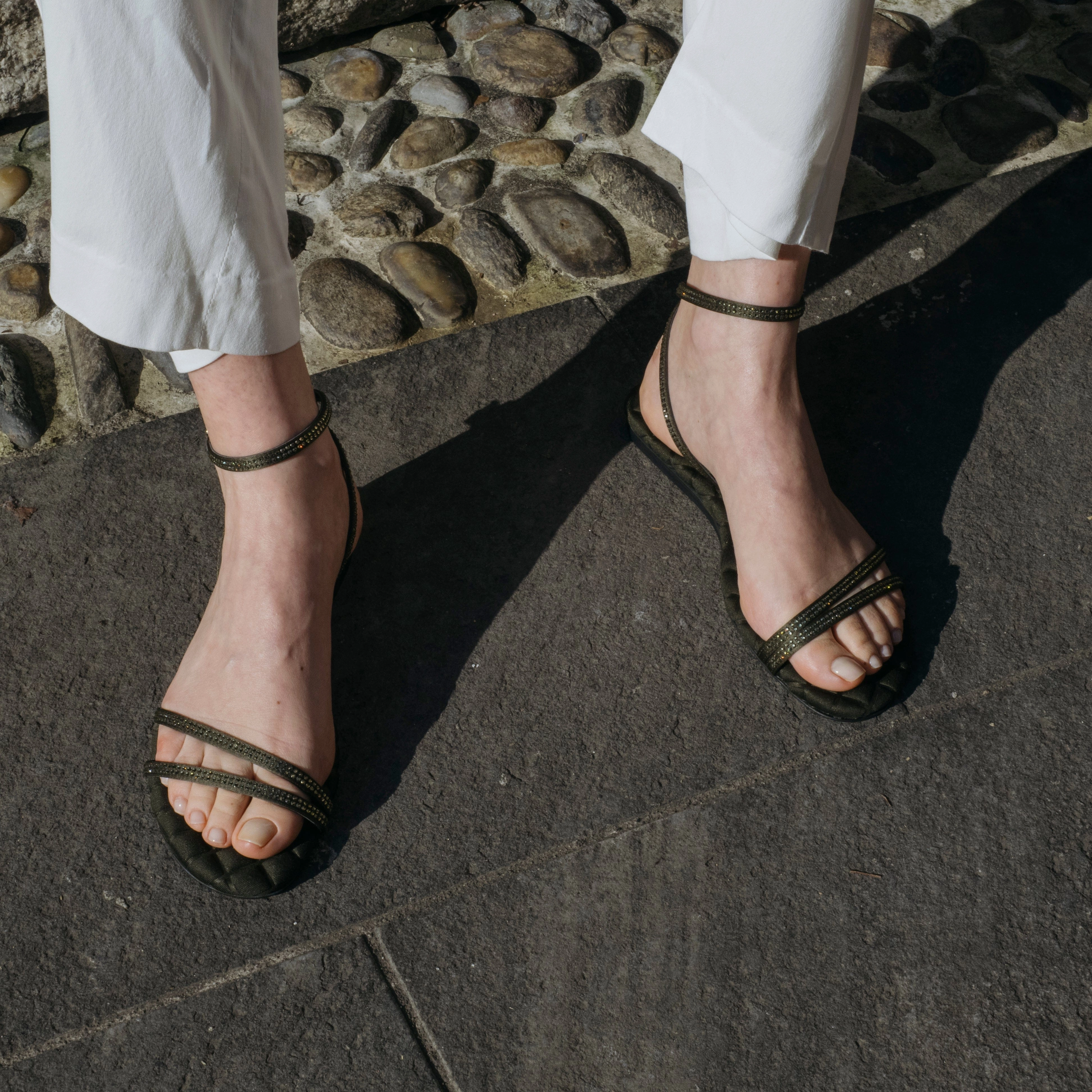 Faye Vegan Cotton Cushioned Sandals | Military Crystal