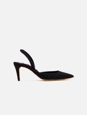 Gabriella Pointed-Toe Vegan Satin Slingback Sandals | Black