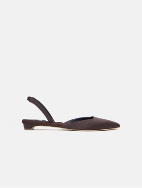 Jackie Cotton Vegan Slingback Flats | Brown Satin