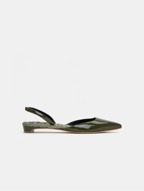 Jackie Vegan Leather Slingback Flats | Green Patent