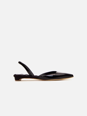 Jackie Vegan Patent Leather Pointed-Toe Slingback Flats | Black