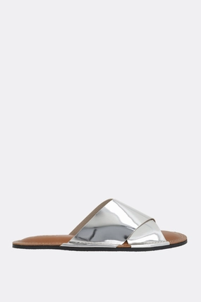 laminated leather slide sandals