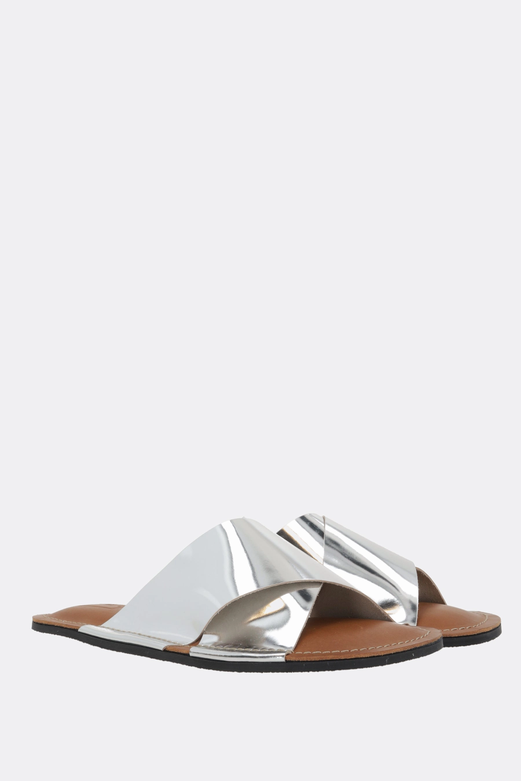 laminated leather slide sandals