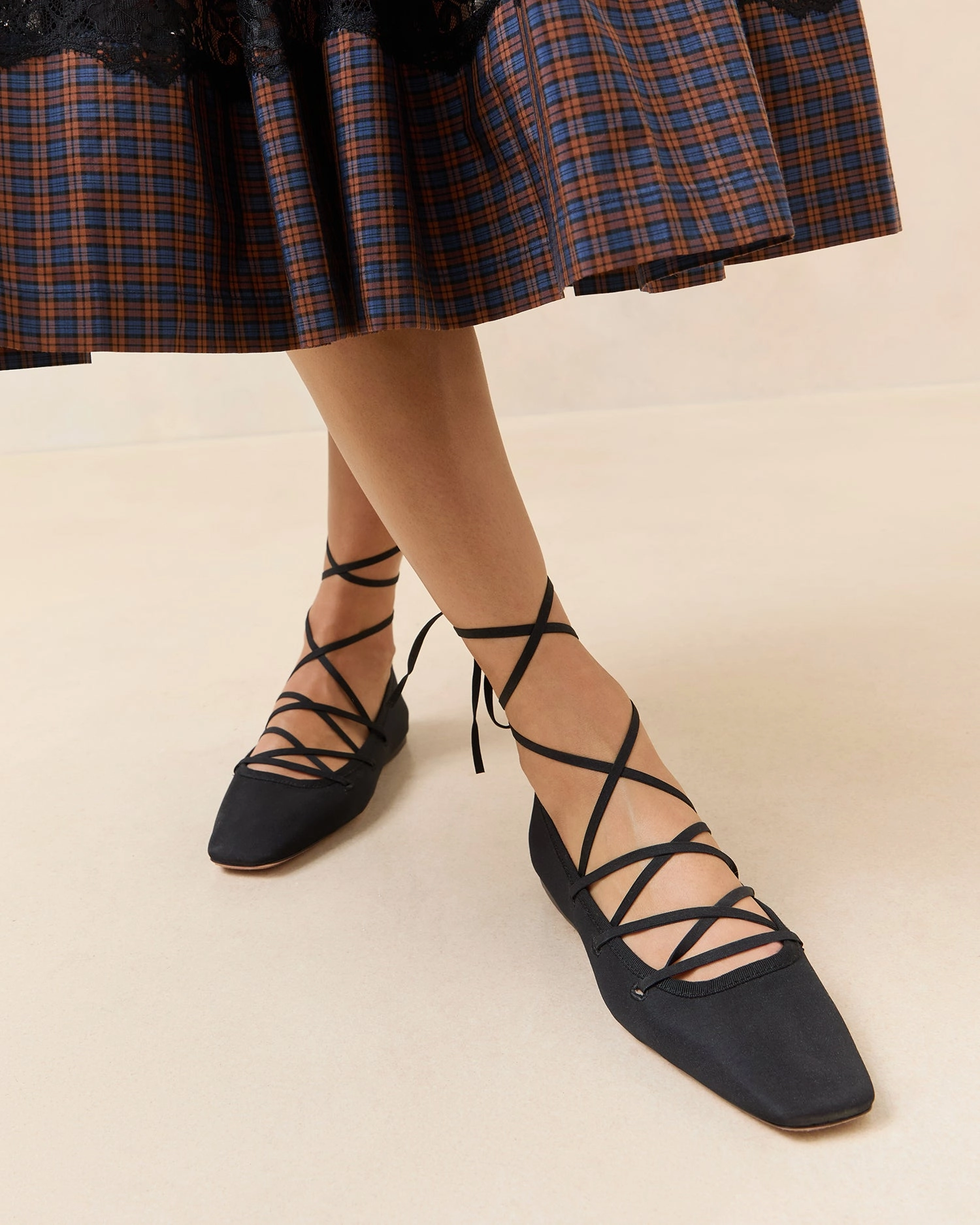 Louisa Black Lace-Up Ballet Flat
