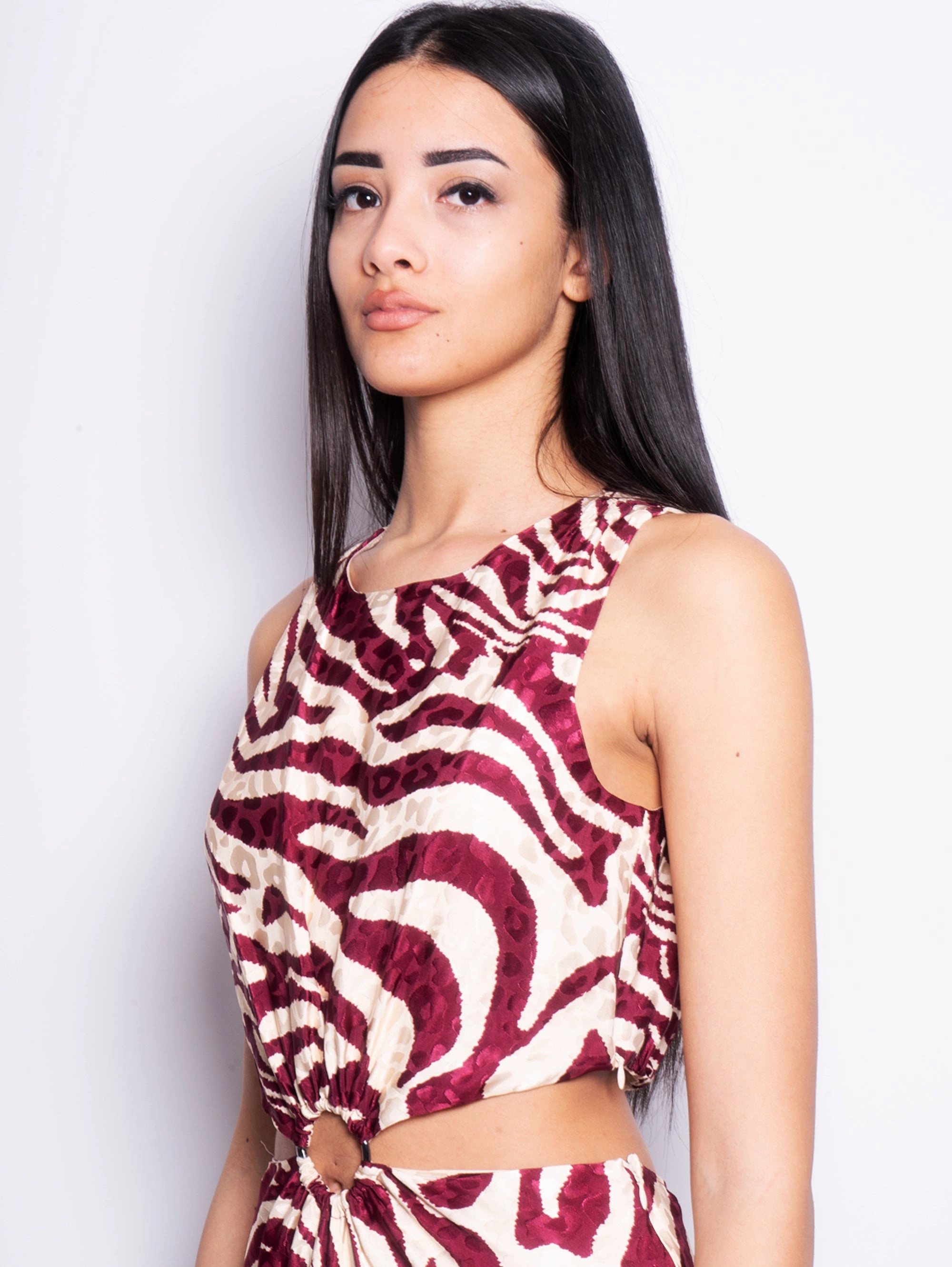 Red Midi Dress with Cut Out Sides