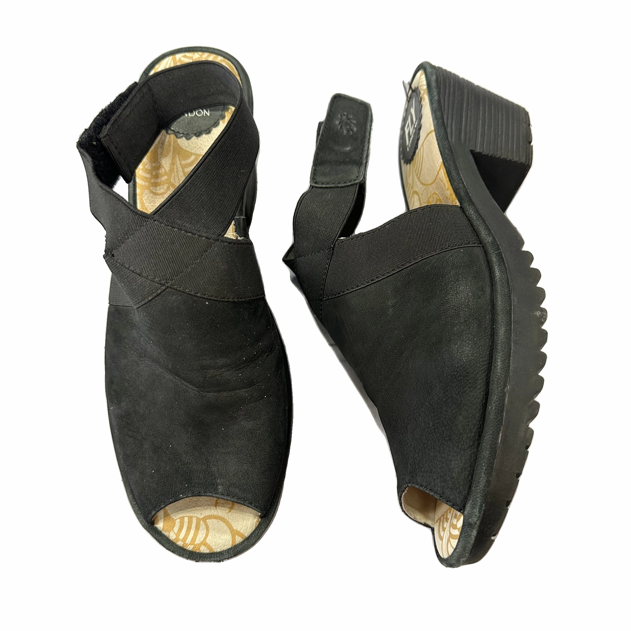 Sandals Heels Block By Fly London In Black, Size: 8.5