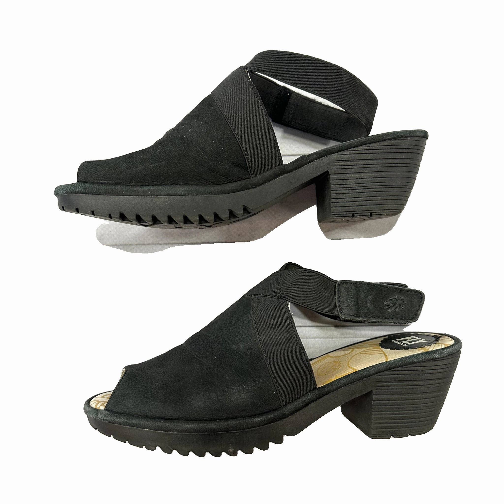 Sandals Heels Block By Fly London In Black, Size: 8.5
