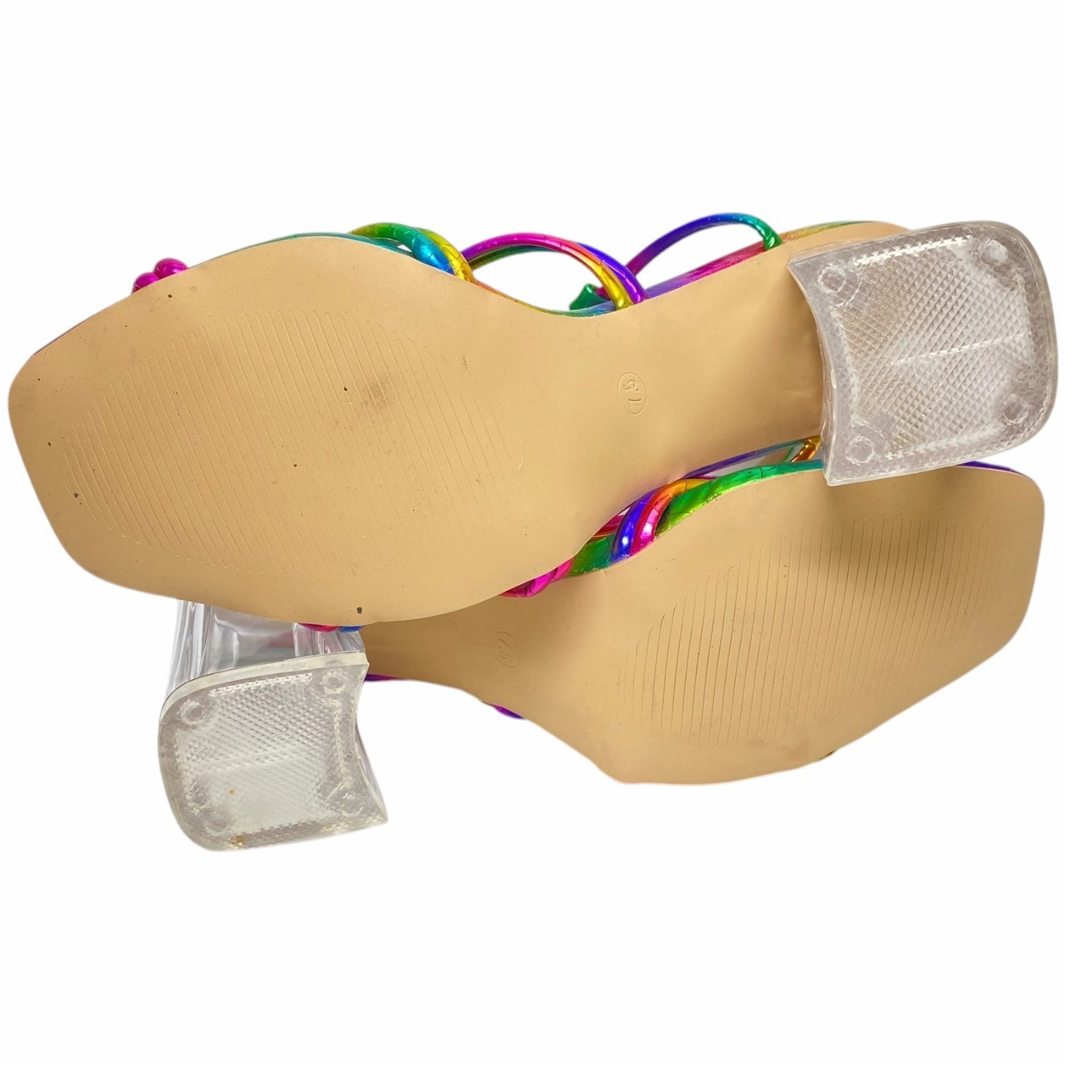 Sandals Heels Block By So Me In Rainbow Print, Size: 7.5
