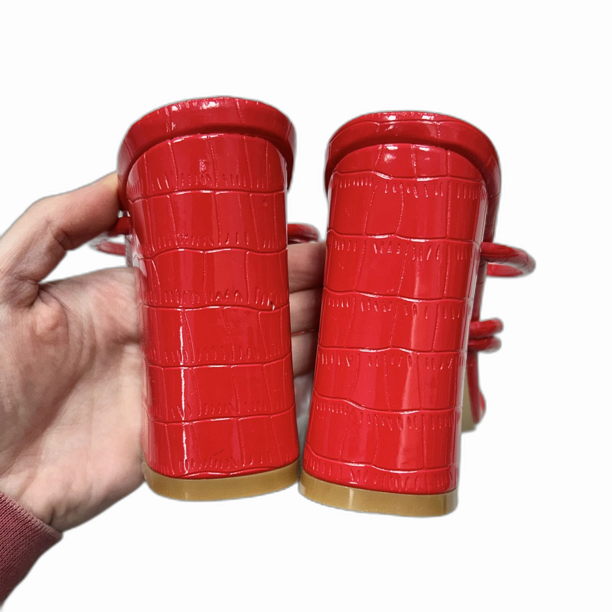 Sandals Heels Block In Red, Size: 6.5