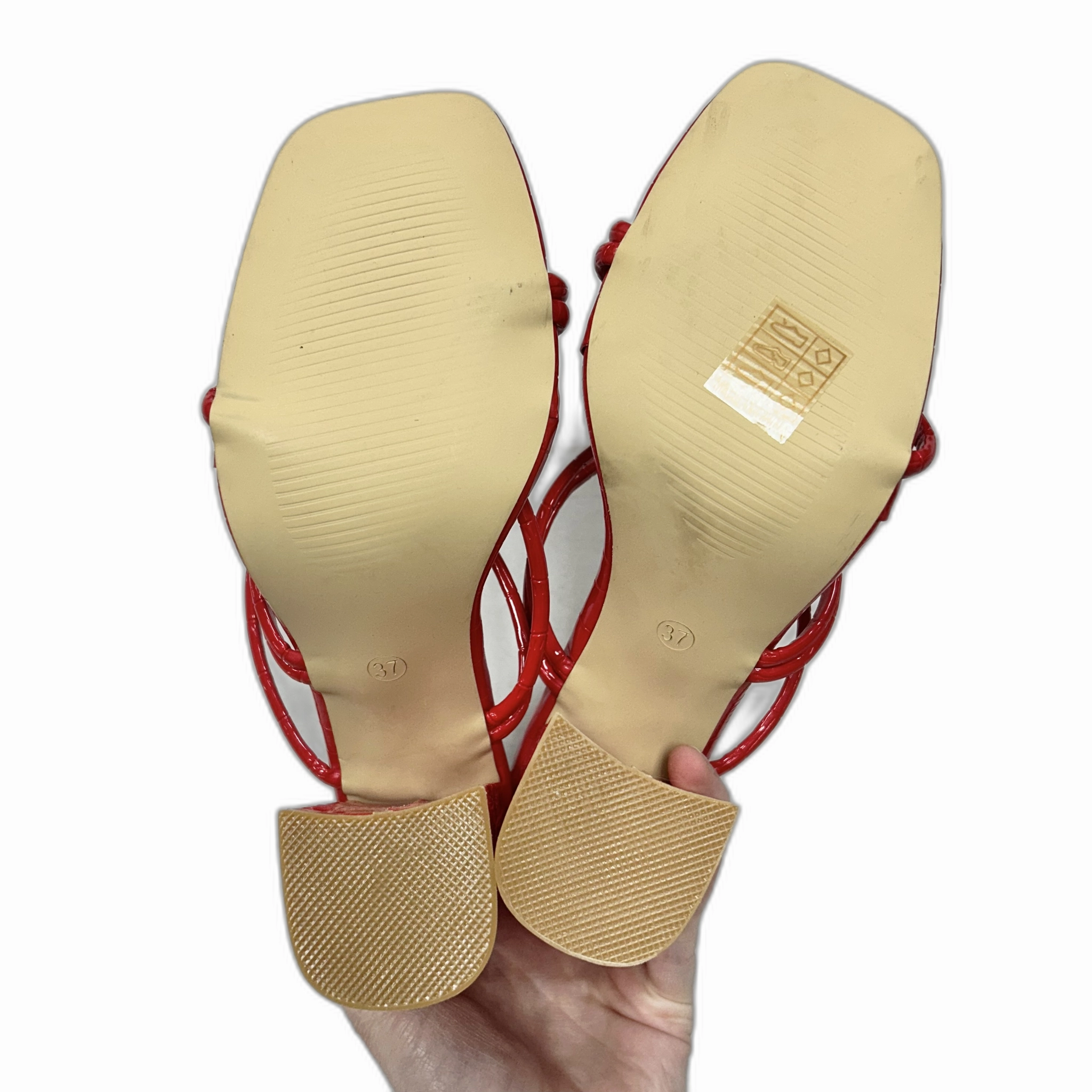 Sandals Heels Block In Red, Size: 6.5