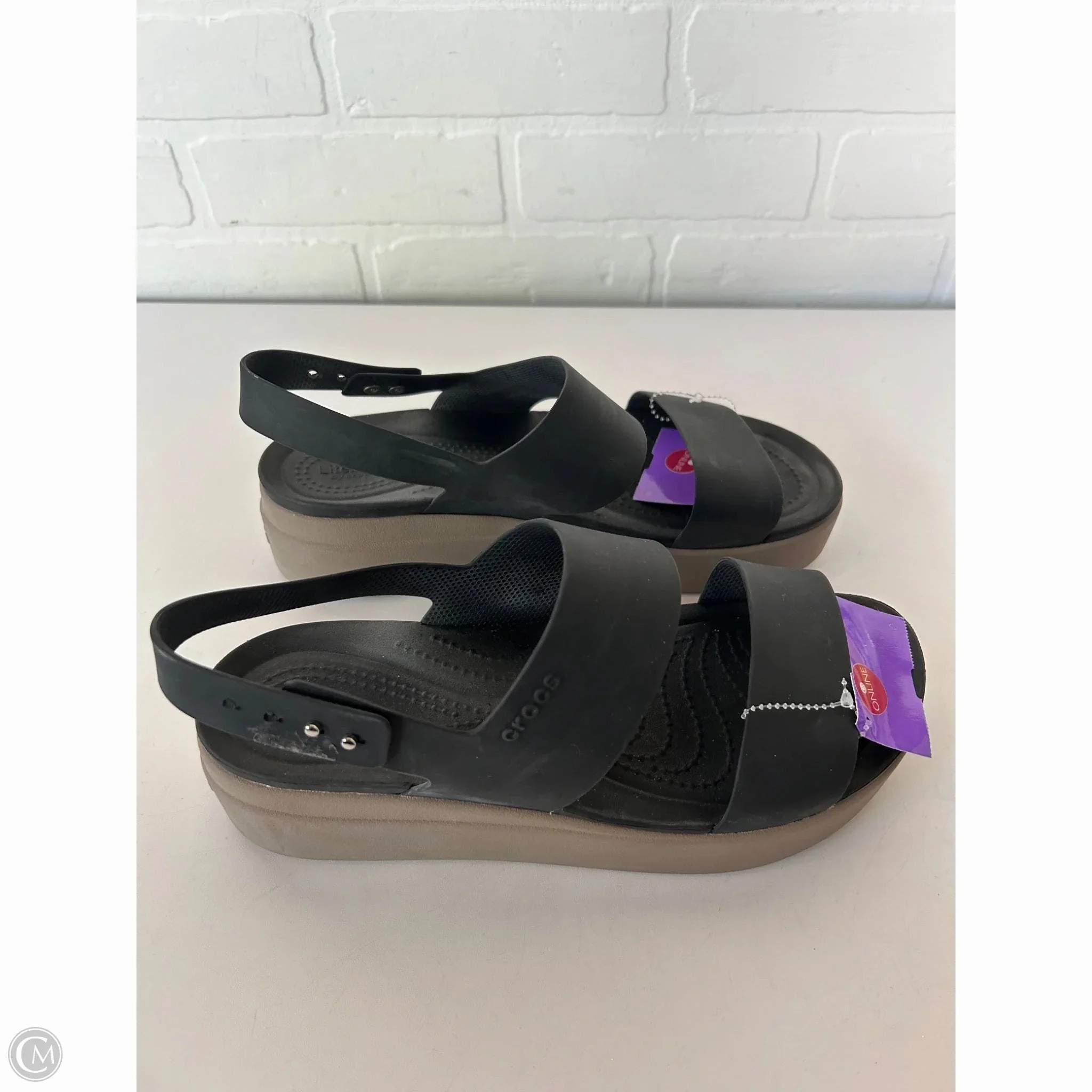 Sandals Heels Platform By Crocs In Blue & Brown, Size: 10