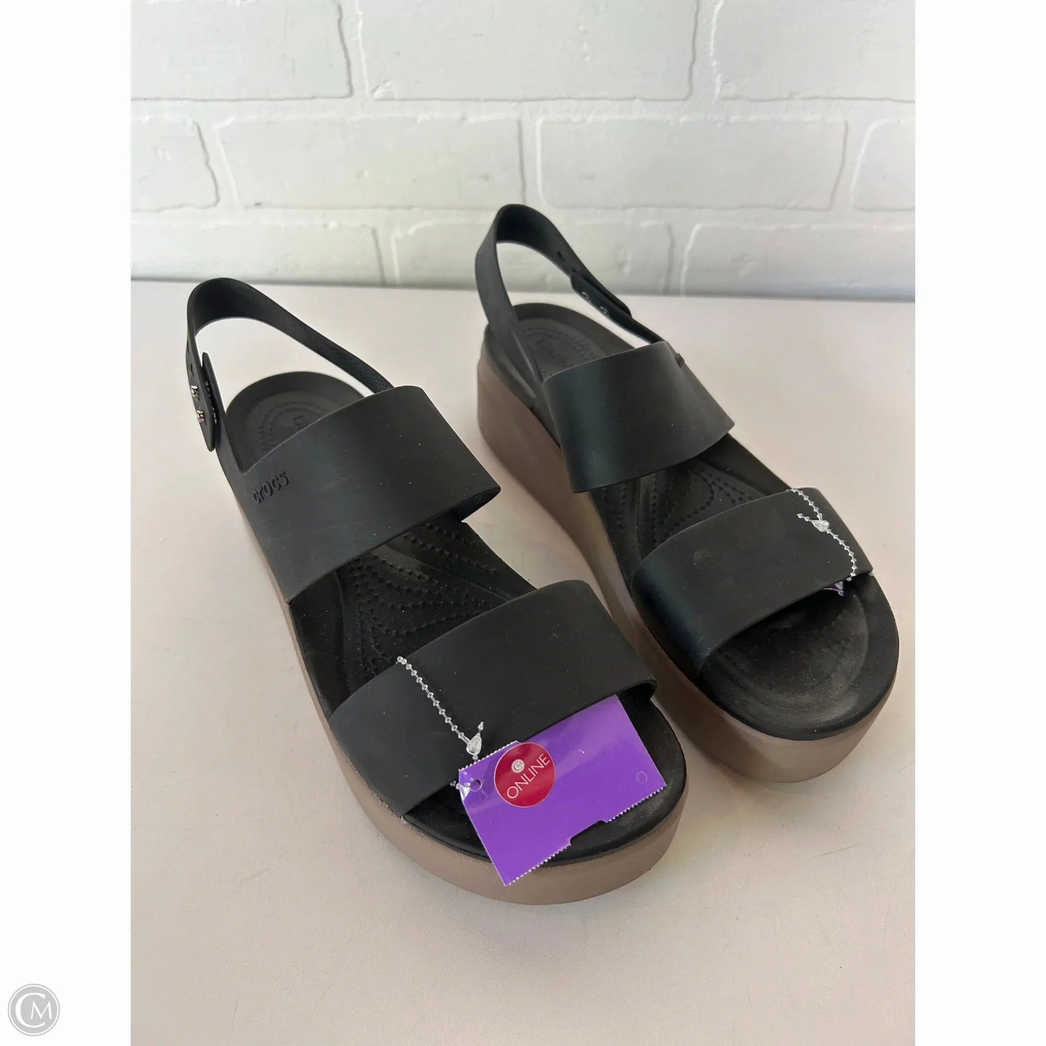 Sandals Heels Platform By Crocs In Blue & Brown, Size: 10