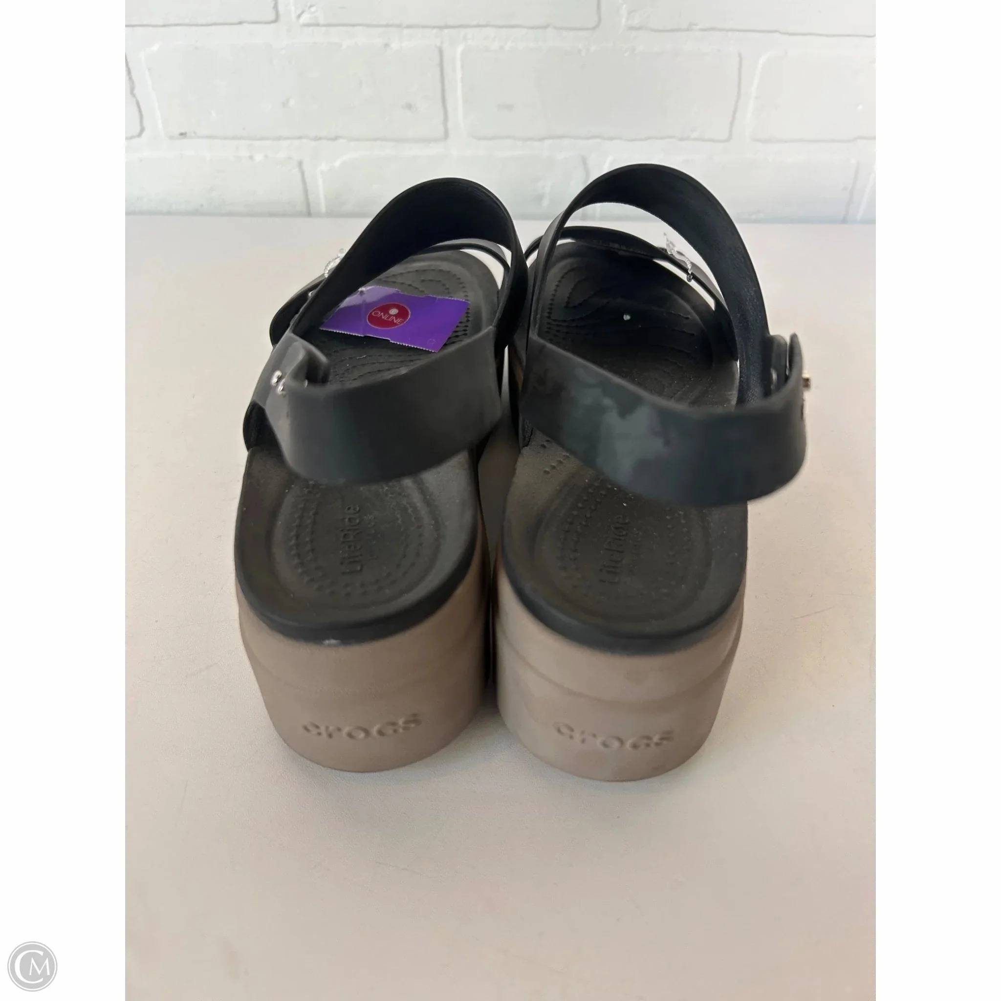 Sandals Heels Platform By Crocs In Blue & Brown, Size: 10