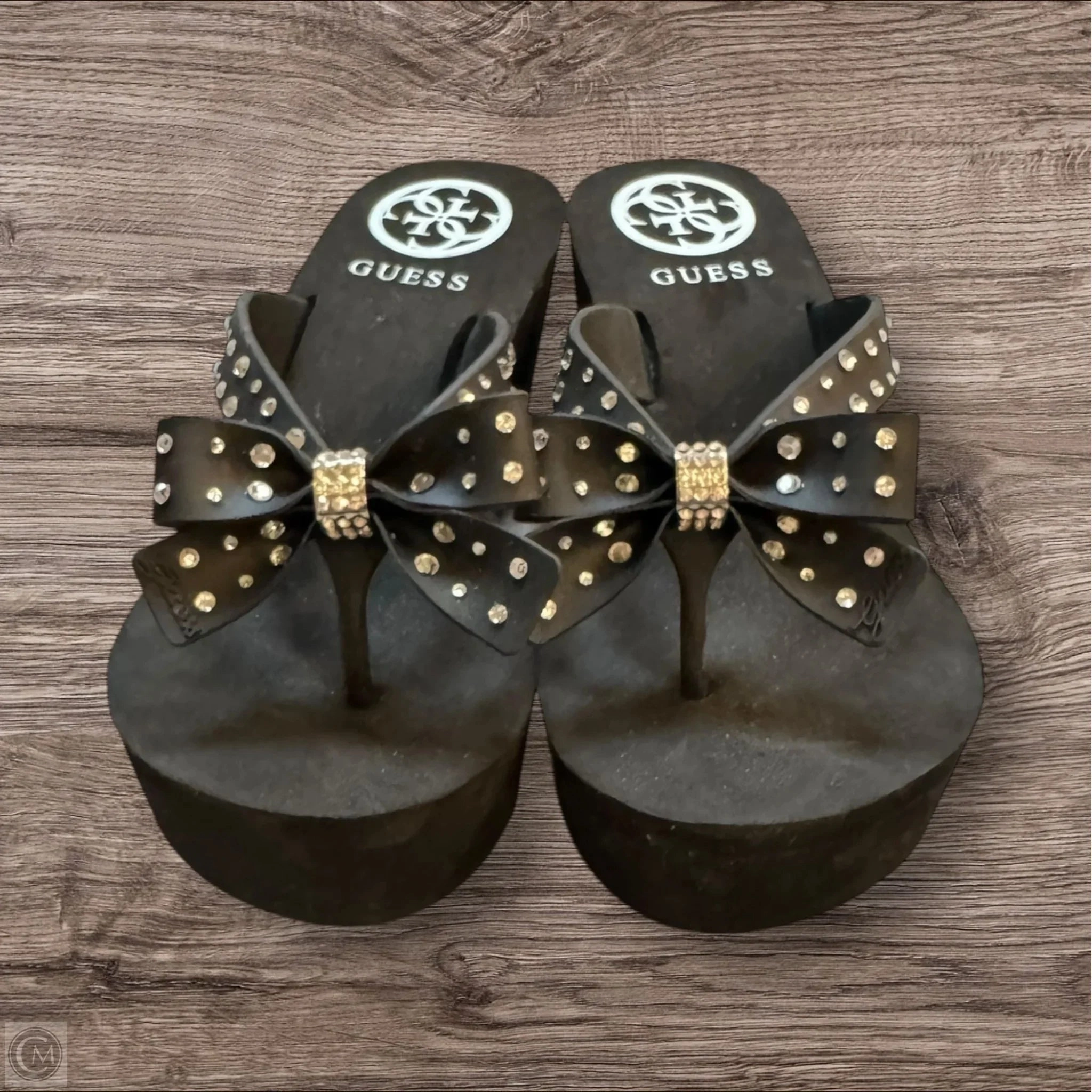 Sandals Heels Platform By Guess In Black, Size: 7