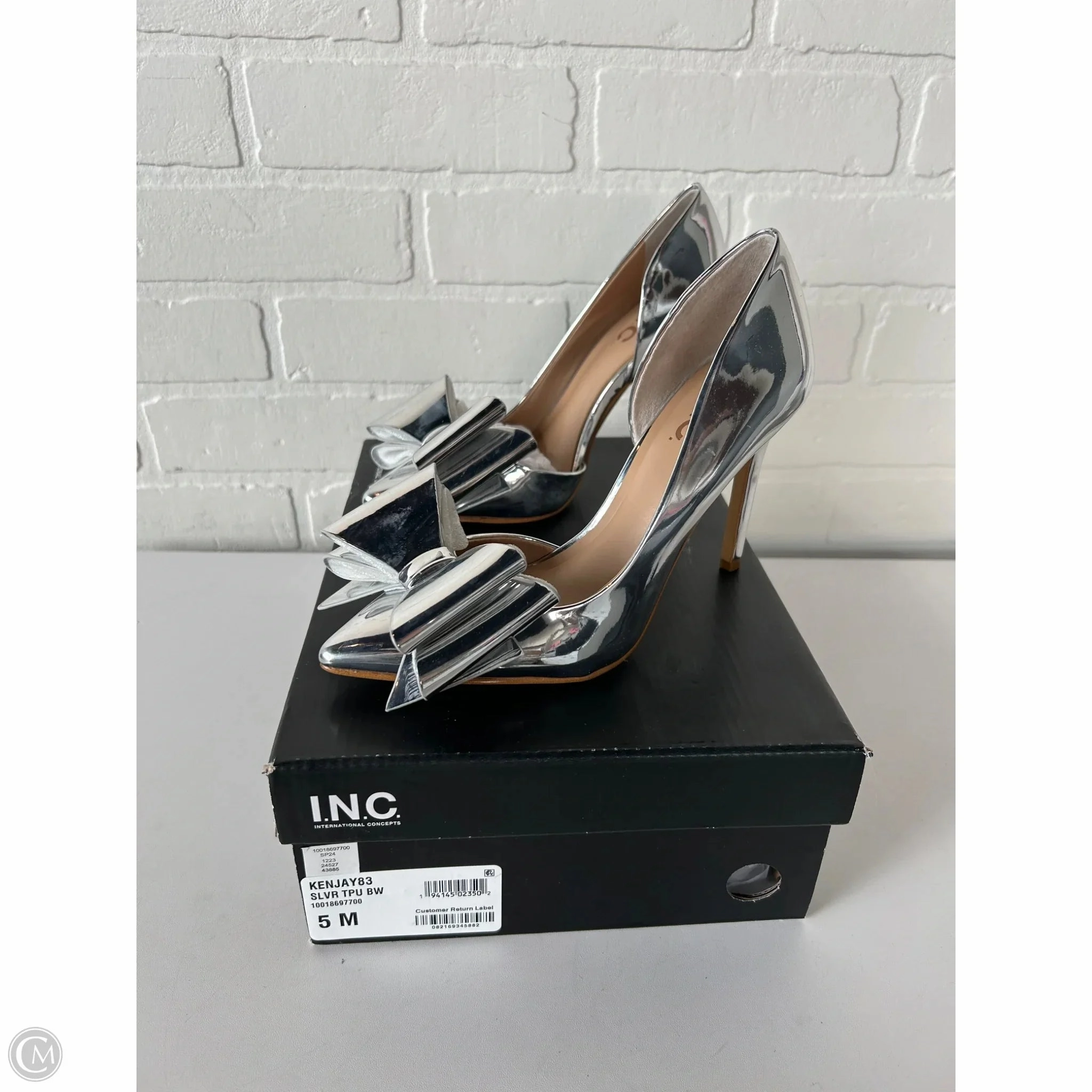 Sandals Heels Stiletto By Inc In Silver, Size: 5