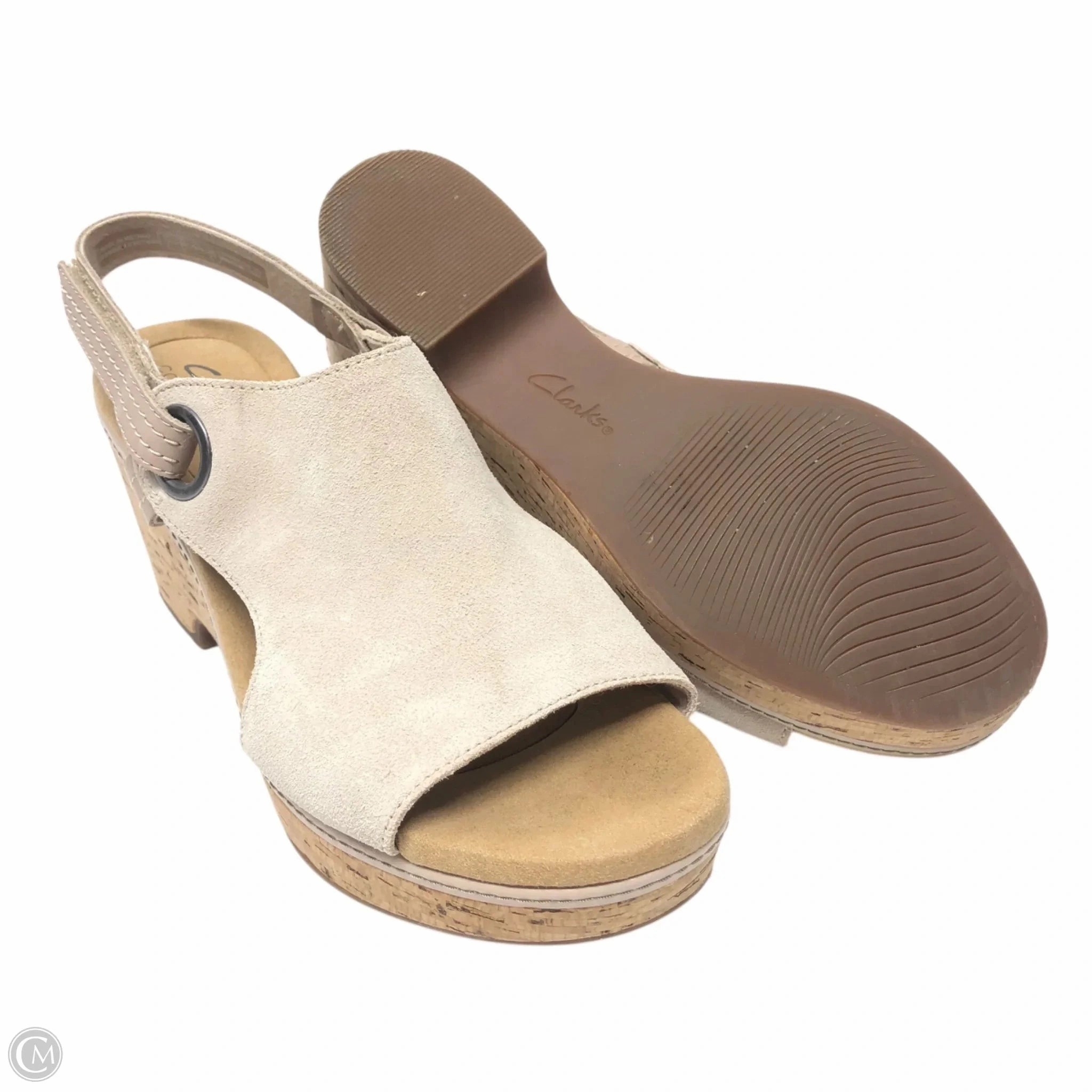 Sandals Heels Wedge By Clarks In Cream, Size: 10