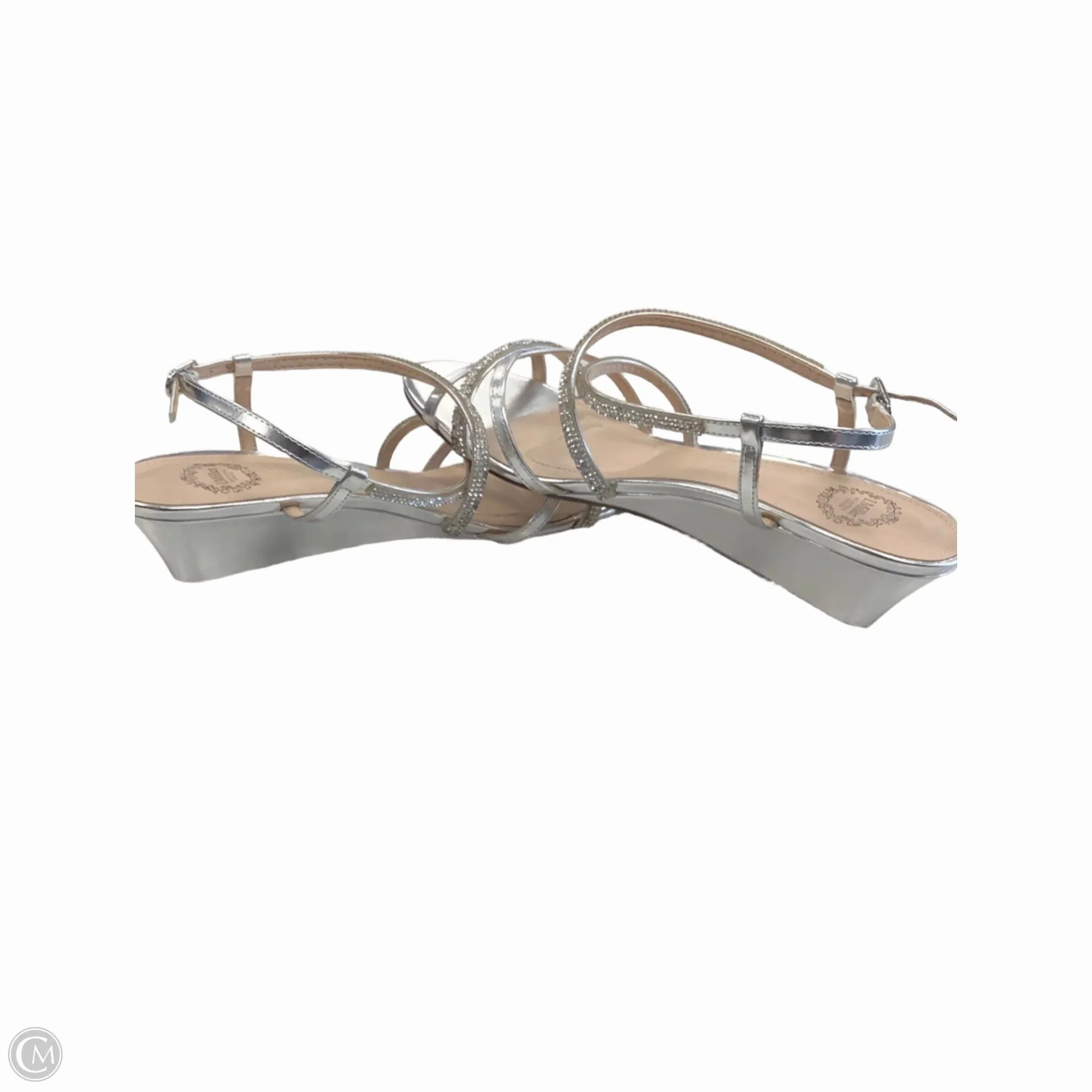 Sandals Heels Wedge By Clothes Mentor In Silver, Size: 7