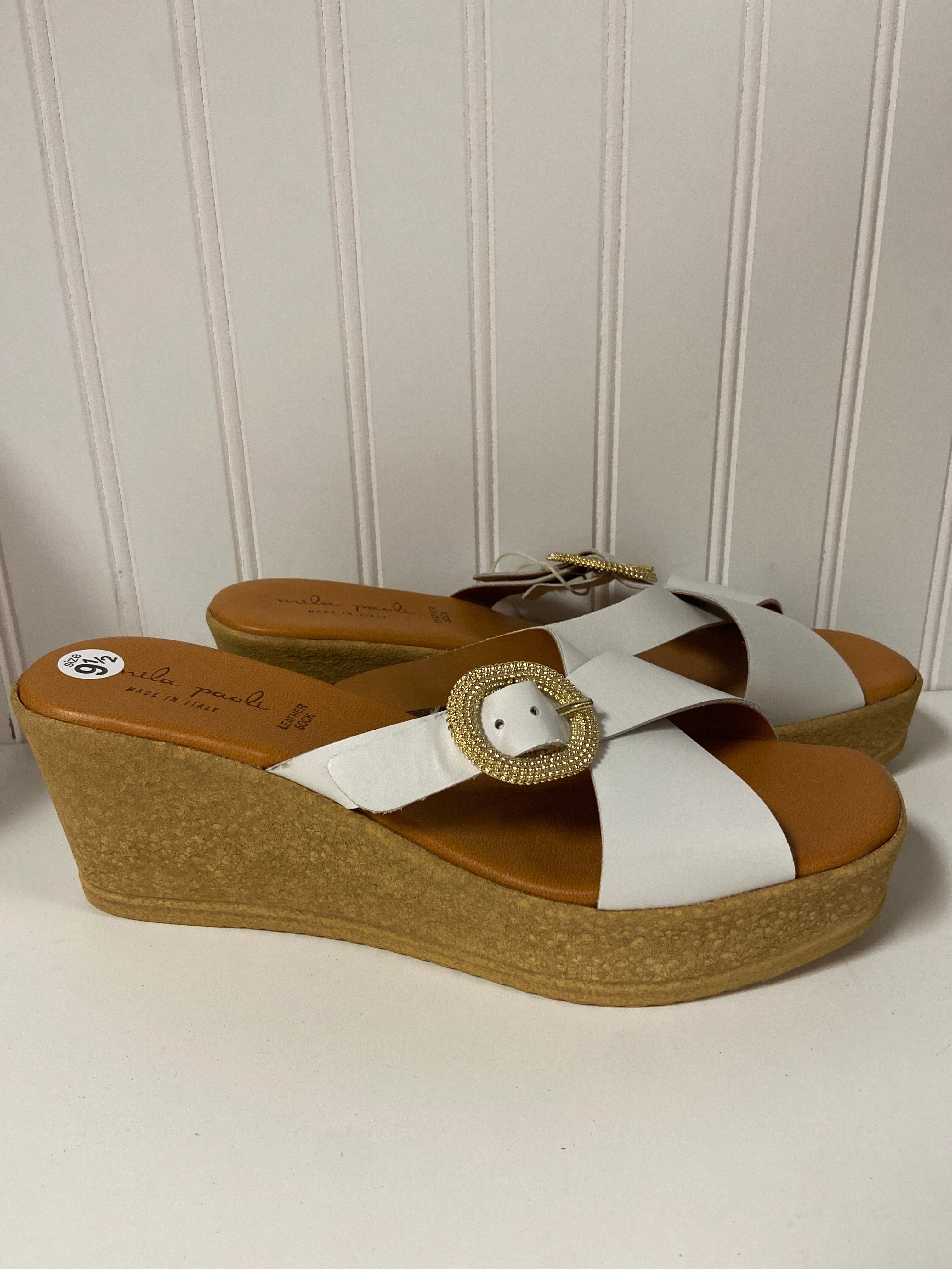 Sandals Heels Wedge By Clothes Mentor In White, Size: 9.5