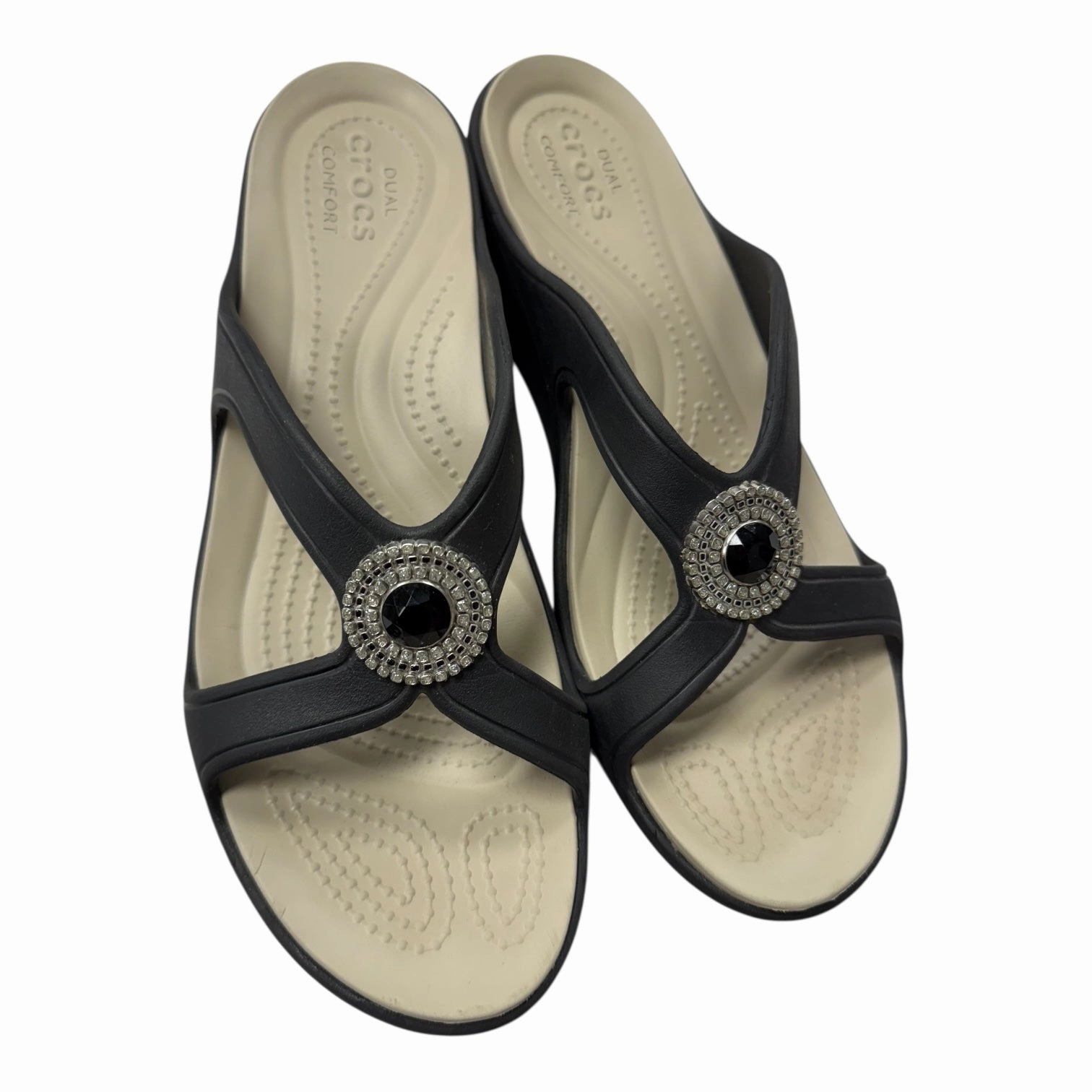 Sandals Heels Wedge By Crocs In Black, Size:10