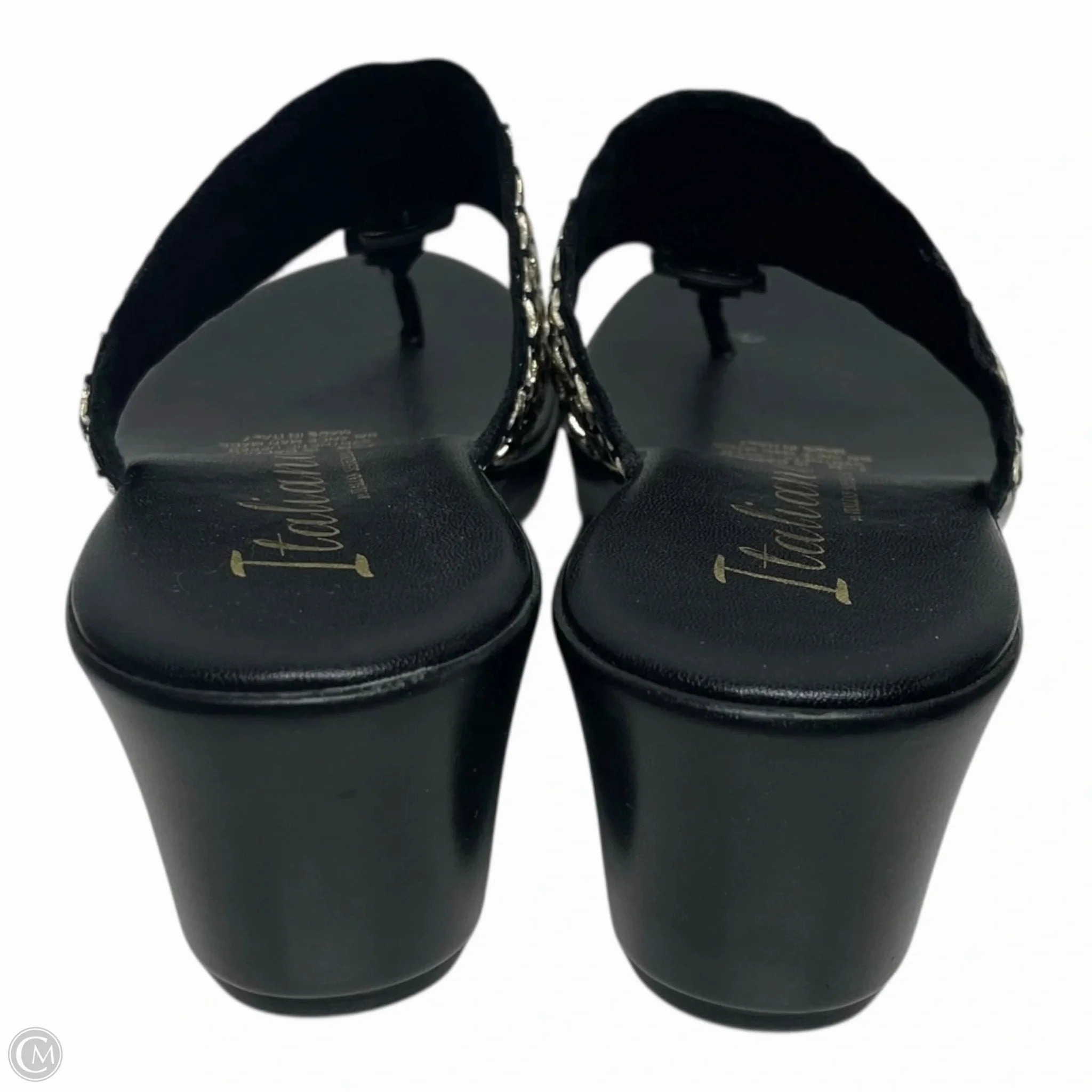 Sandals Heels Wedge By Italian Shoemakers In Black & Gold, Size: 7.5