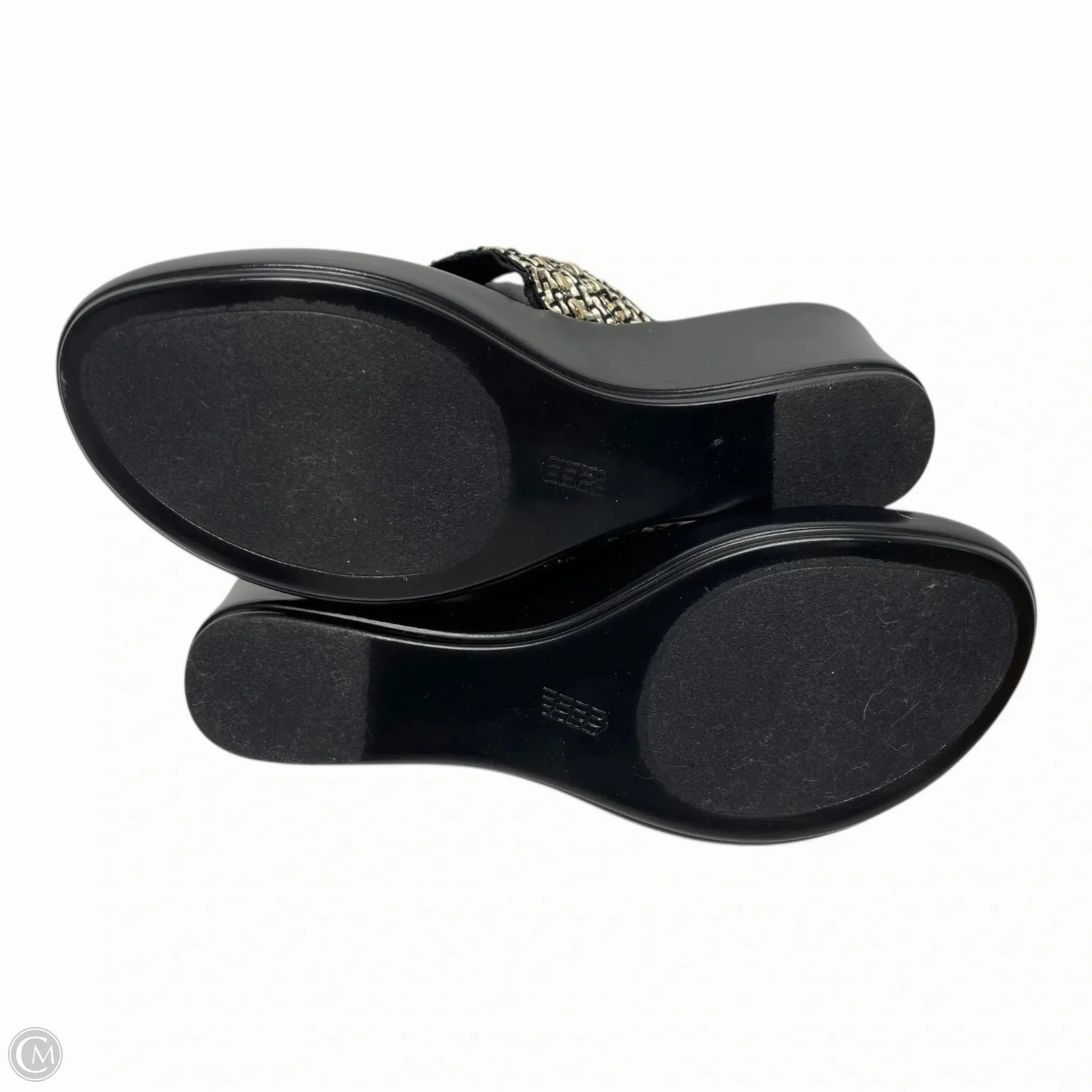 Sandals Heels Wedge By Italian Shoemakers In Black & Gold, Size: 7.5