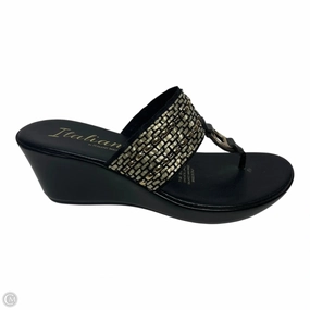 Sandals Heels Wedge By Italian Shoemakers In Black & Gold, Size: 7.5