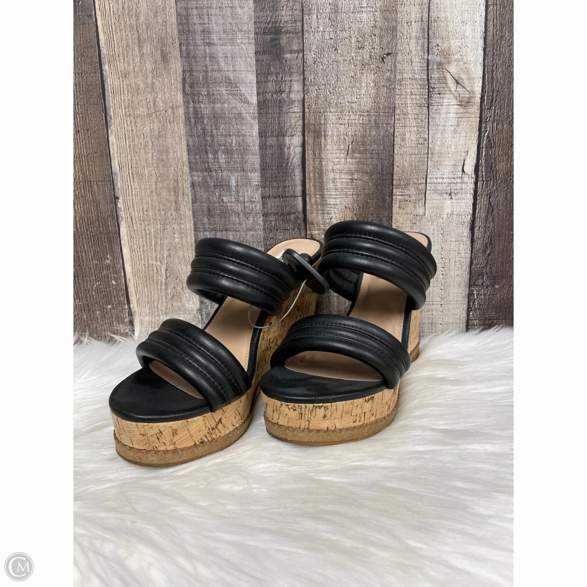 Sandals Heels Wedge By Steve Madden In Black, Size: 8