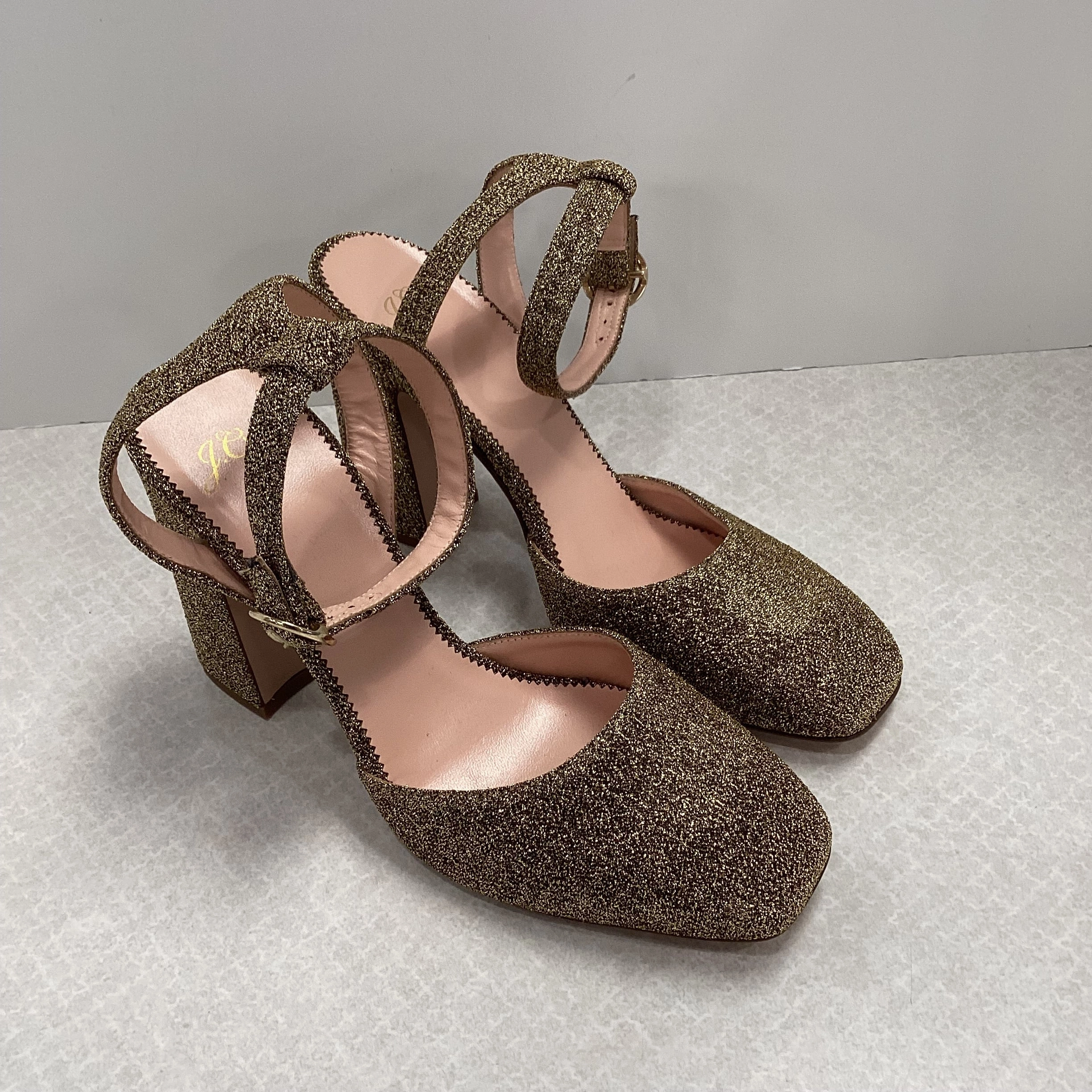 Shoes Heels Block By J. Crew In Gold, Size: 8.5
